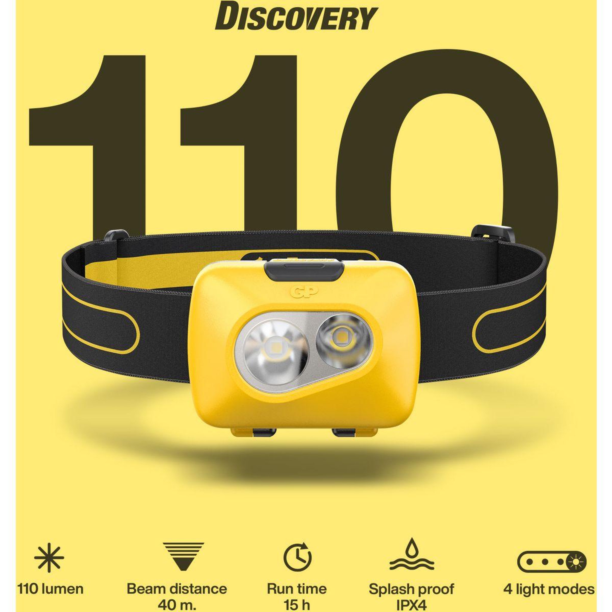 Voir la diapositive 4 : GP BATTERIES Lampe frontale frontale Discovery CH42 - 110 lumens