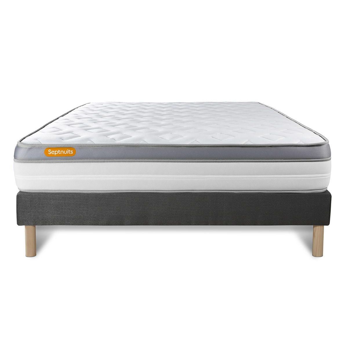 SEPTNUITS Matelas + sommier gris Memo Zen Mousse à mémoire de forme 5 zones de confort MAXI épaisseur