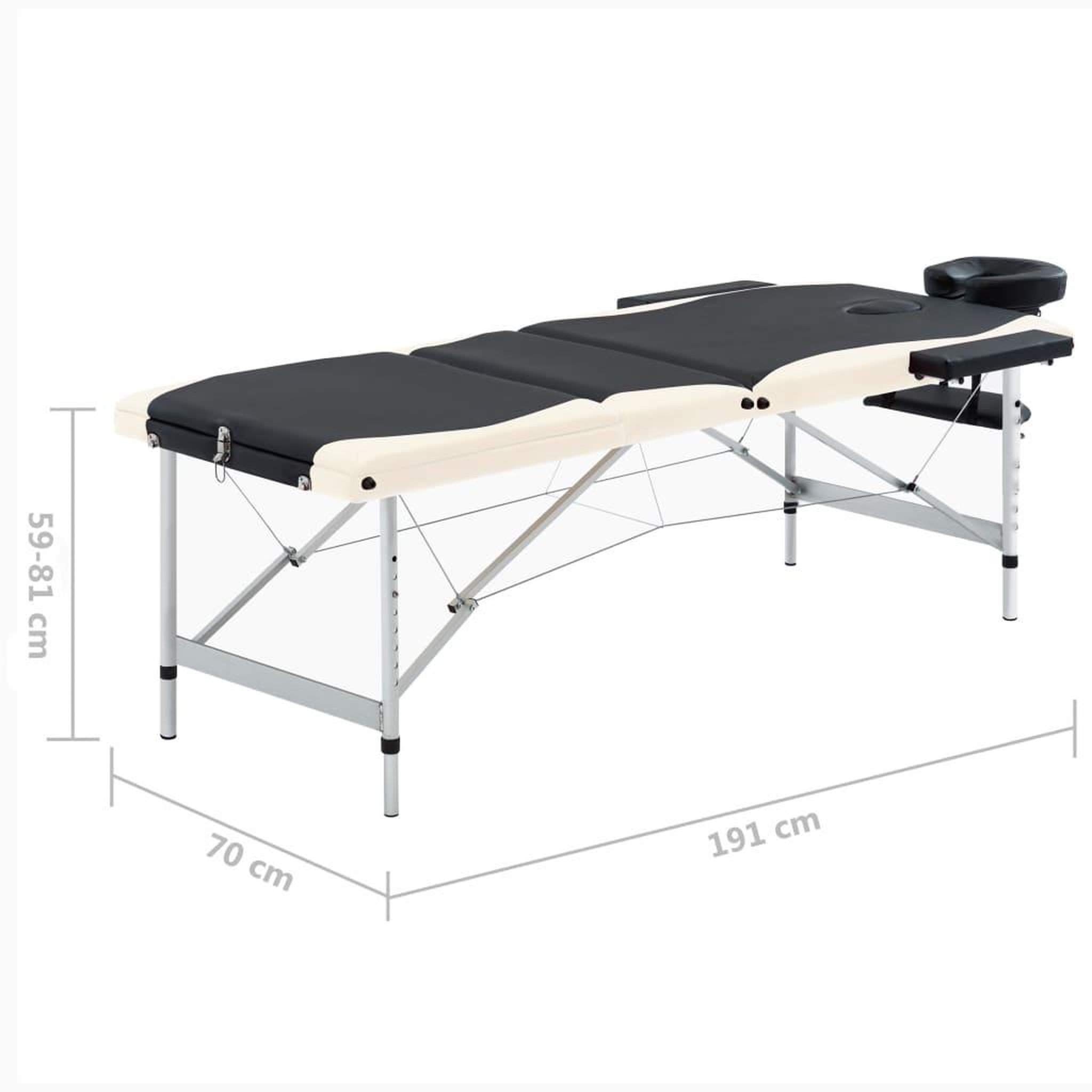 Voir la diapositive 6 : VIDAXL Table de massage pliable 3 zones Aluminium Noir et beige