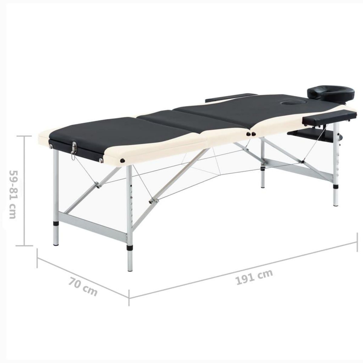 VIDAXL Table de massage pliable 3 zones Aluminium Noir et beige