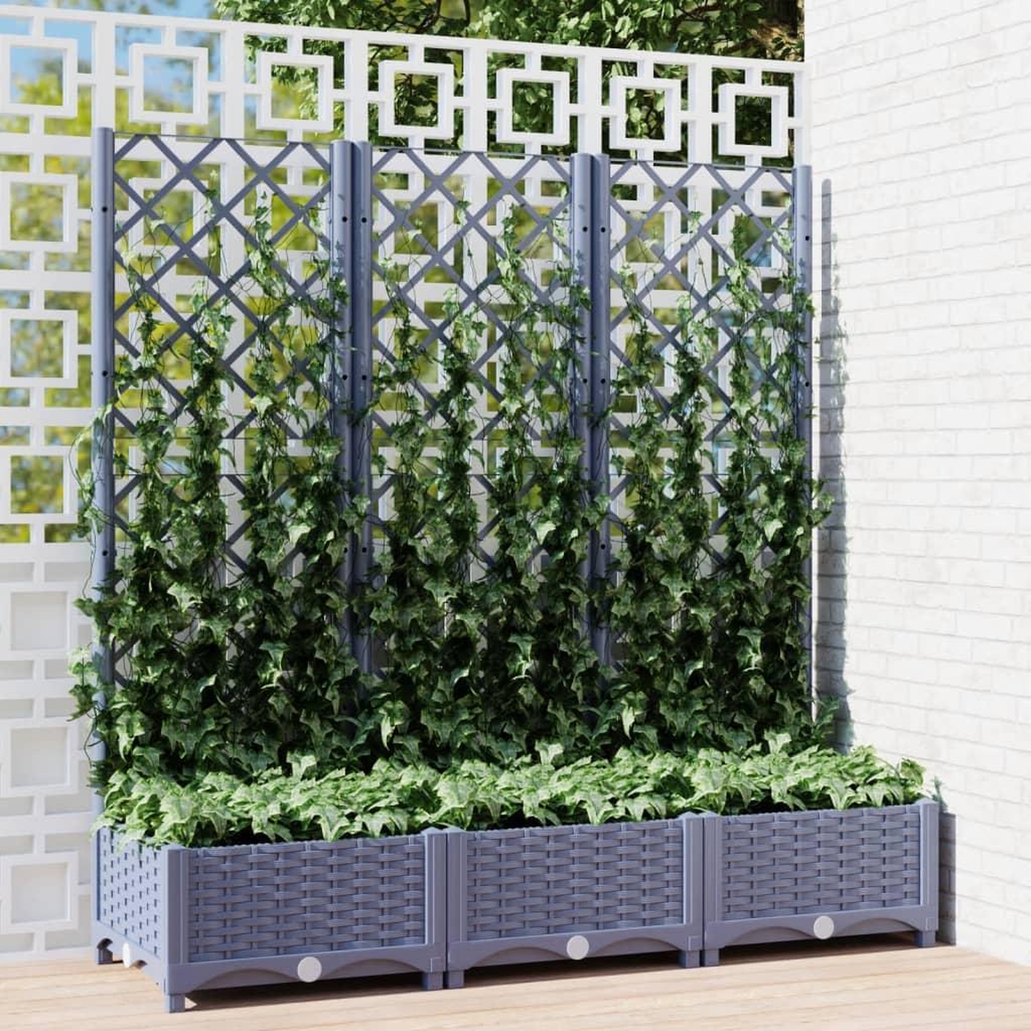 Voir la diapositive 1 : VIDAXL Jardiniere avec treillis bleu gris 120x40x121,5 cm PP