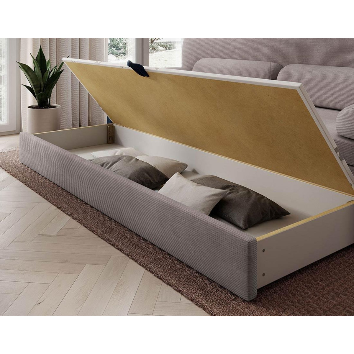 BEST MOBILIER Marius - canapé droit 3 places convertible avec coffre en velours côtelé