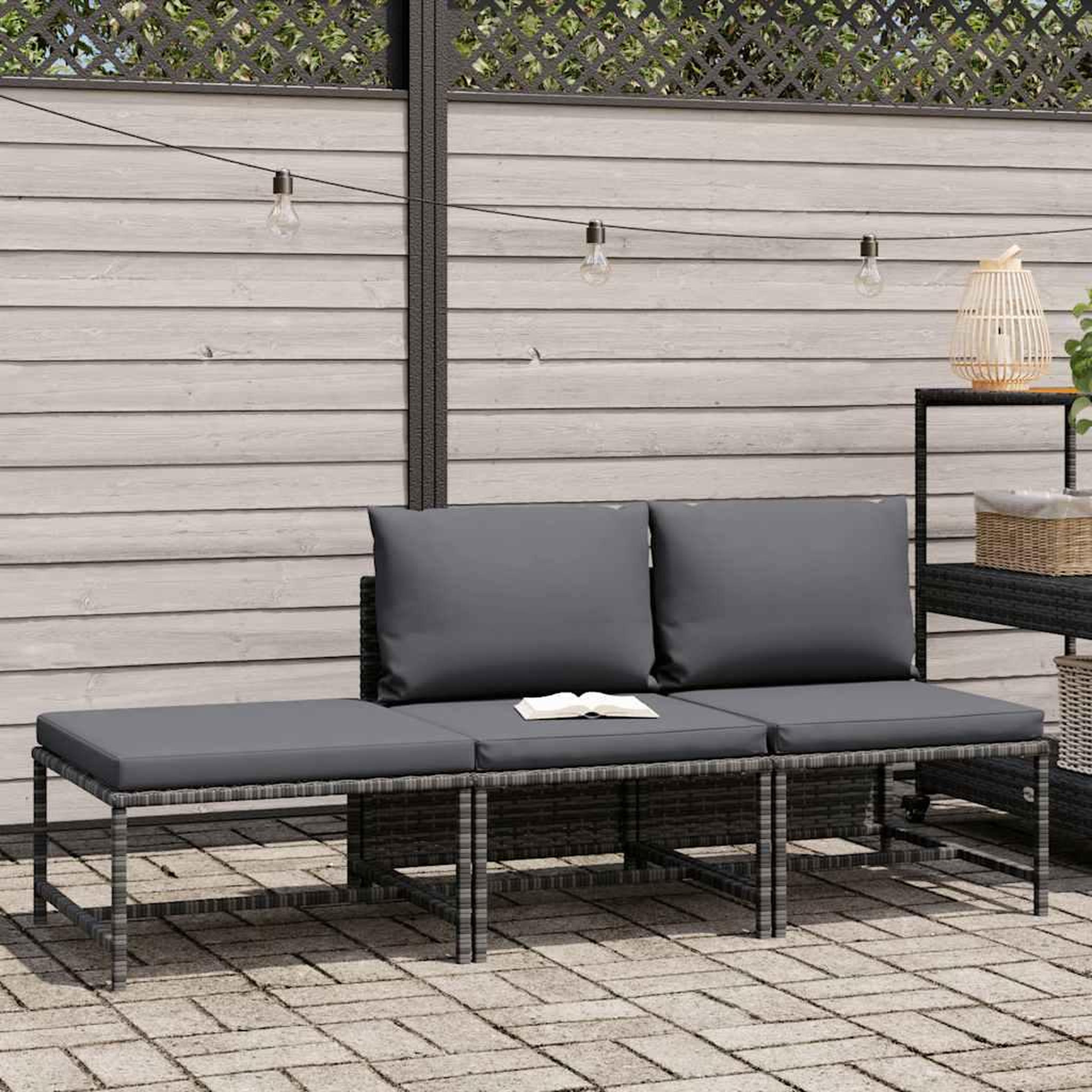 Voir la diapositive 2 : VIDAXL Salon de jardin 3 pcs avec coussins Gris Resine tressee
