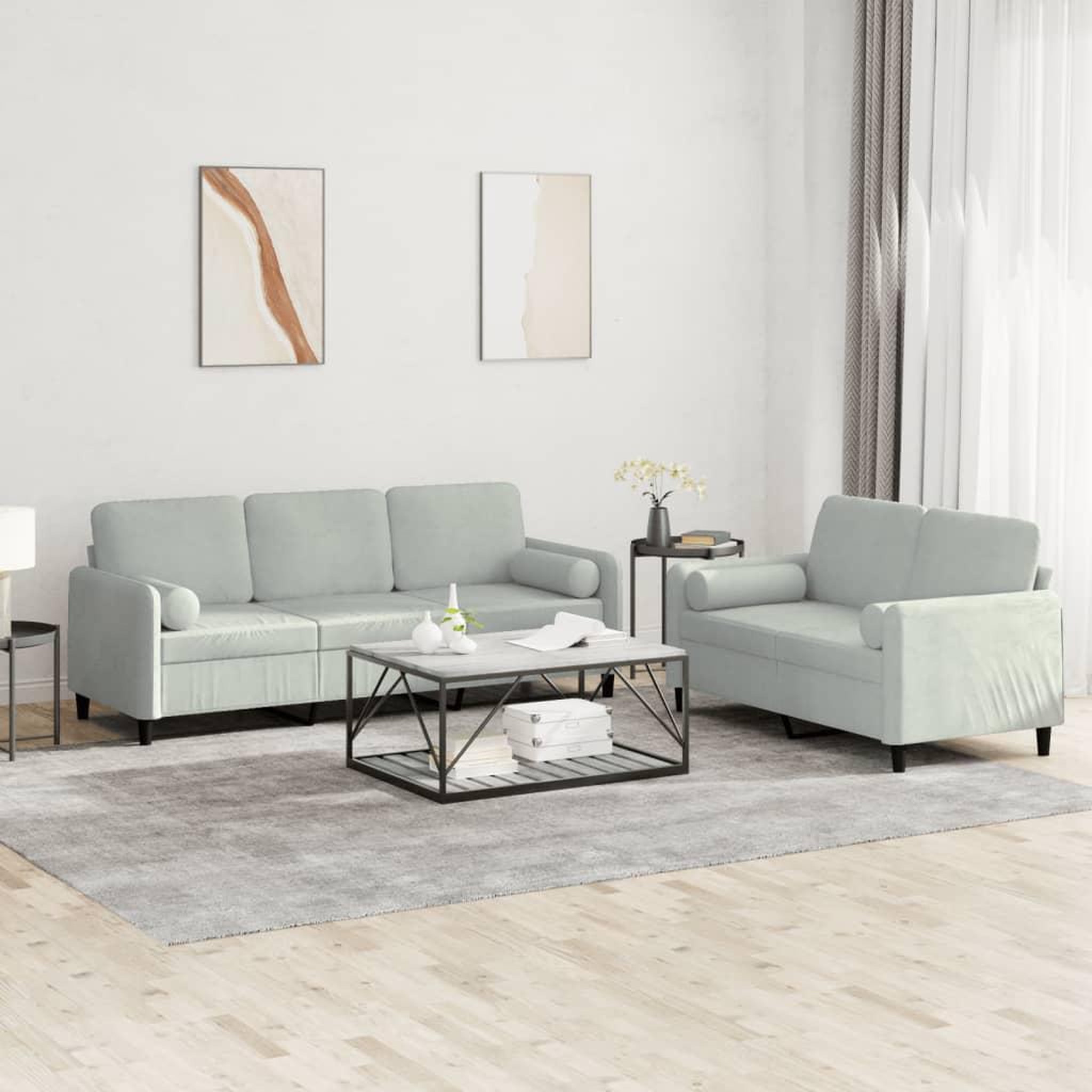VIDAXL Ensemble de canapes 2 pcs avec coussins gris clair velours