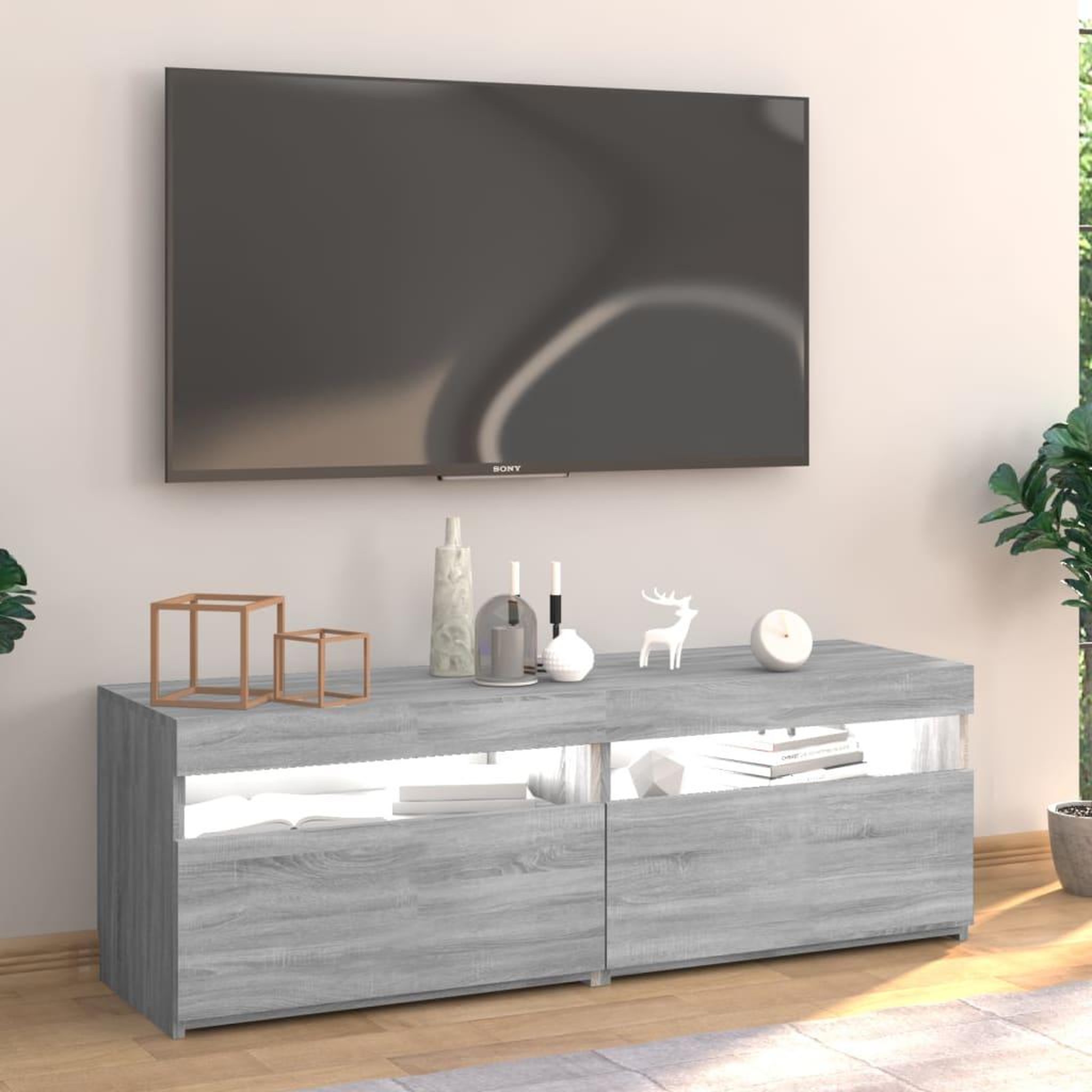 Voir la diapositive 4 : VIDAXL Meuble TV avec lumieres LED sonoma gris 120x35x40 cm