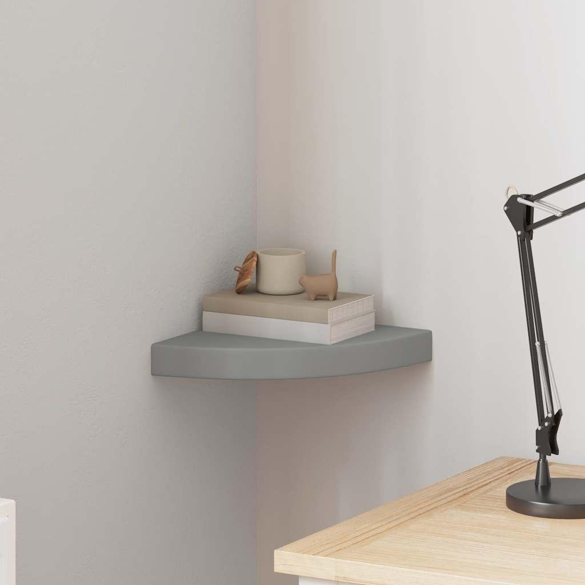 Voir la diapositive 2 : VIDAXL Etagere d'angle flottante gris 25x25x3,8 cm MDF