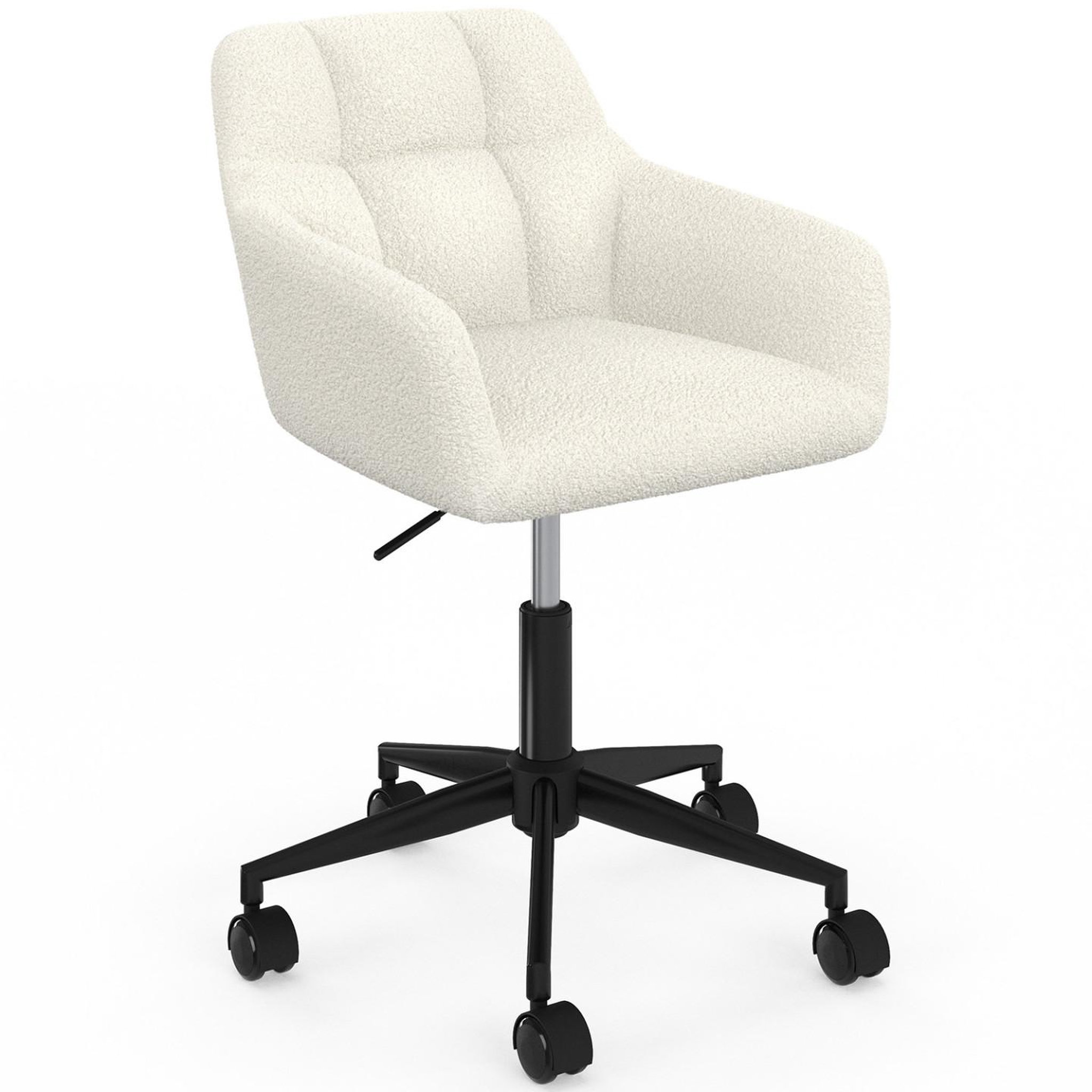 ID MARKET Chaise de bureau edgard en tissu bouclette blanche pivotante et hauteur réglable à roulettes