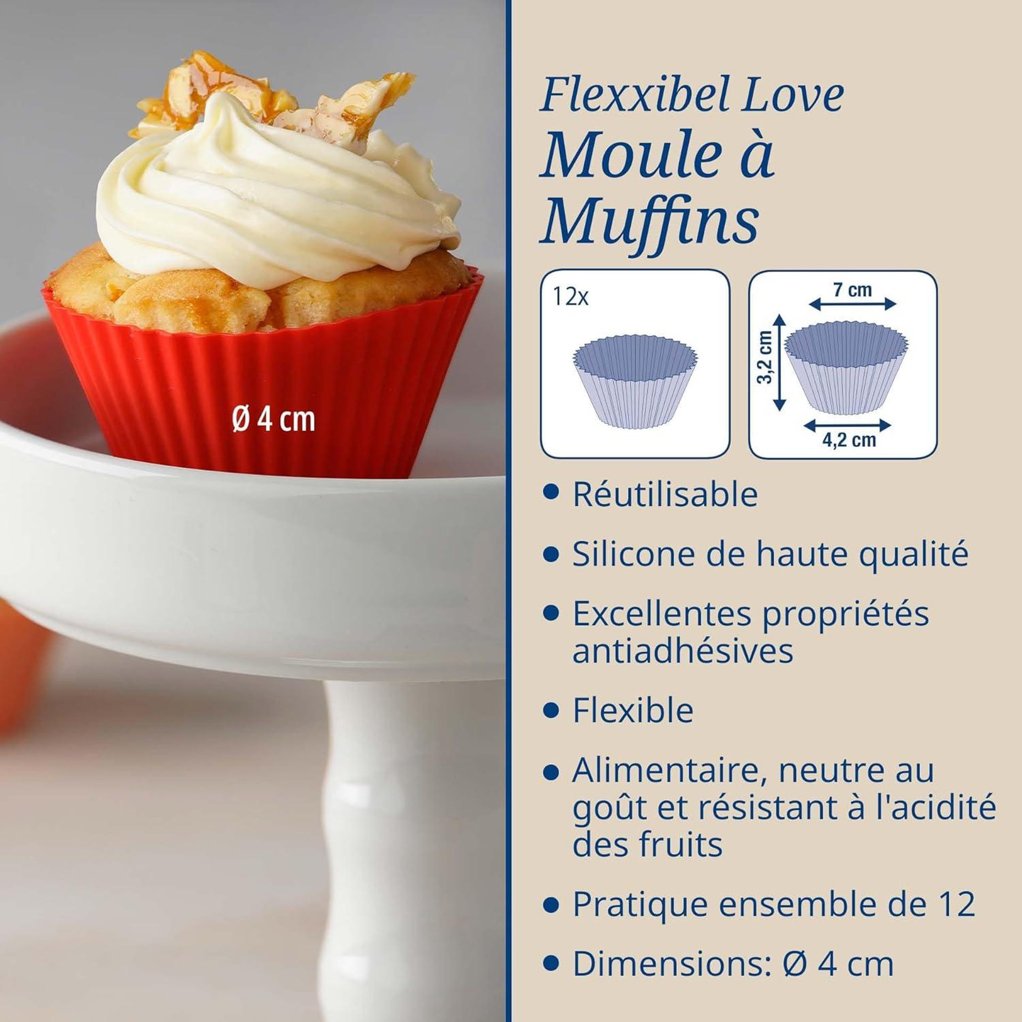 Voir la diapositive 3 : DR.OETKER Lot de 12 caissettes muffins en silicone 7 cm dr. Oetker flexxibel love