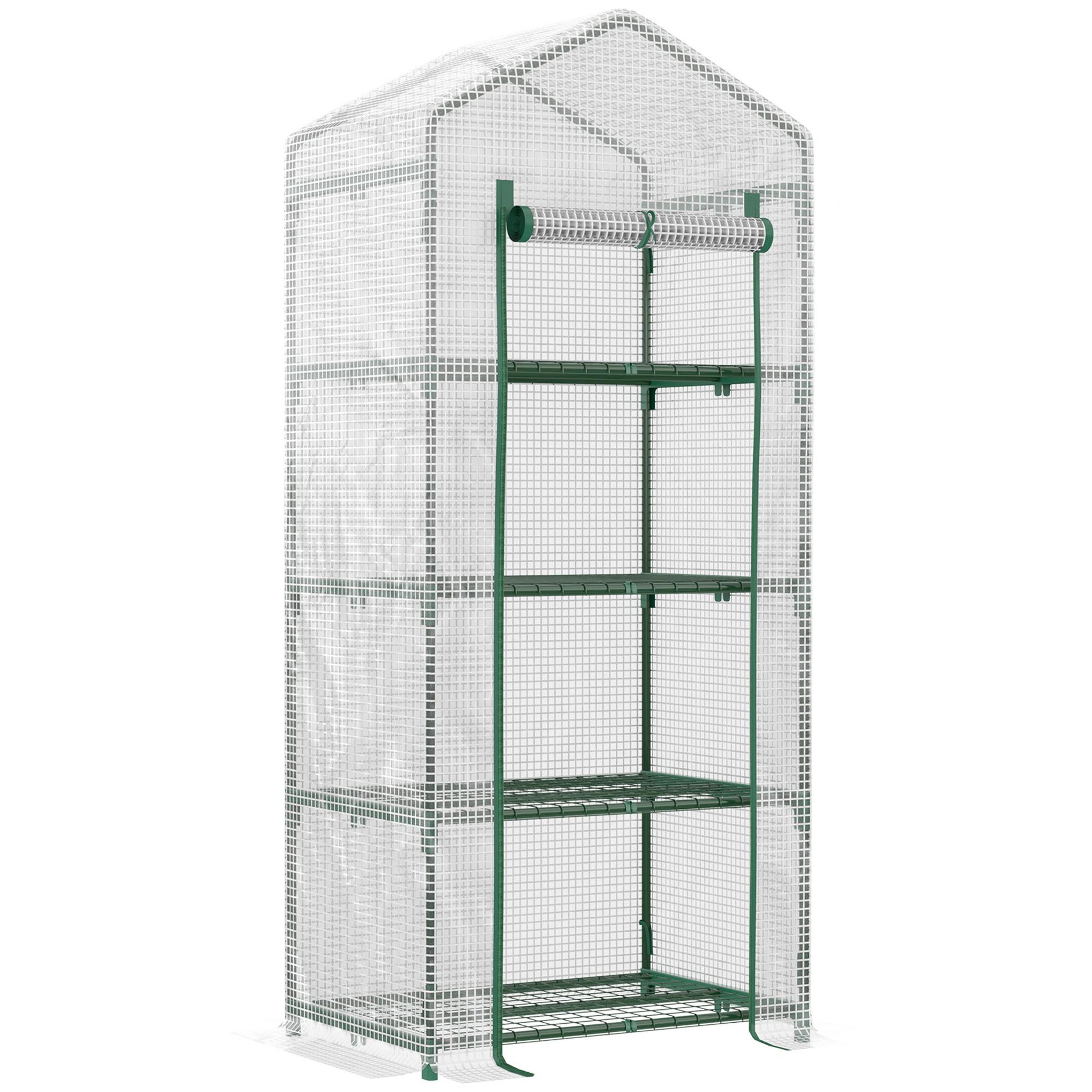 OUTSUNNY Serre de jardin balcon étagère serre 4 niveaux 0,7L x 0,5l x 1,6H m acier galvanisé bâche amovible PE haute densité blanc
