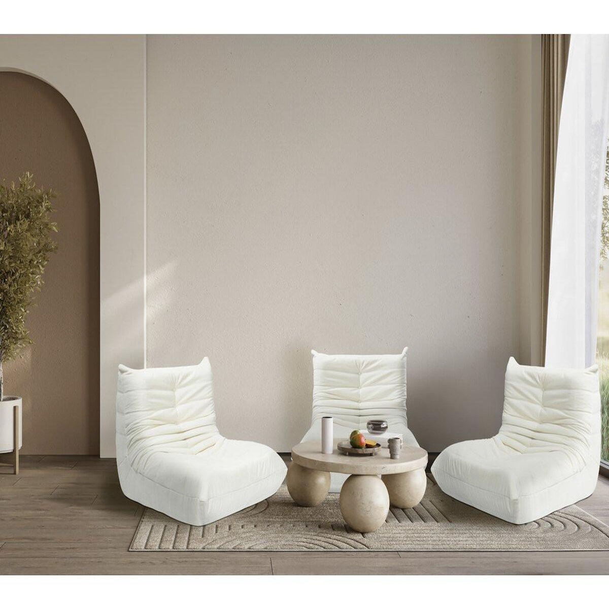 Habitat et Jardin Lot de 3 chauffeuses pour canapé modulables en tissu texturé  Velasca  - Blanc