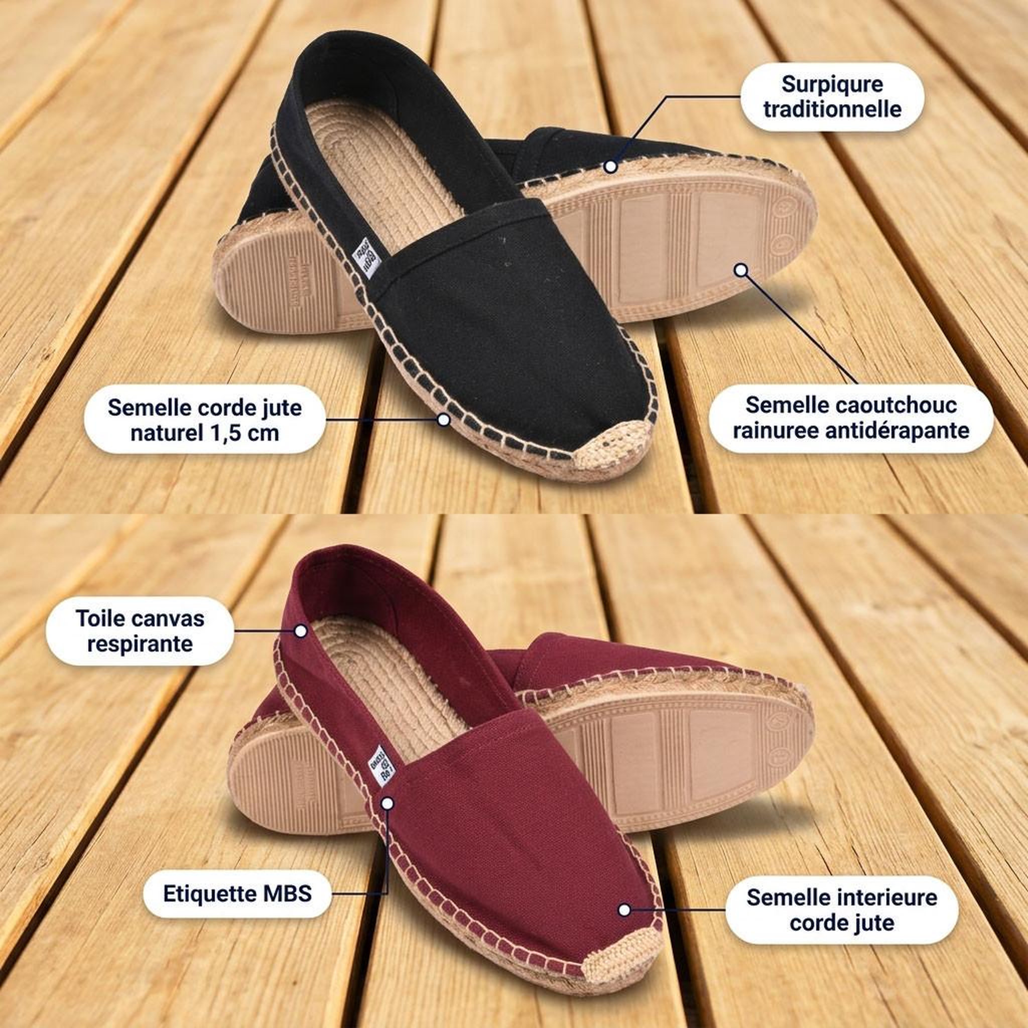 Voir la diapositive 4 : OZABI OZABI Pack 2 Paires Espadrilles Homme Semelle Corde Jute