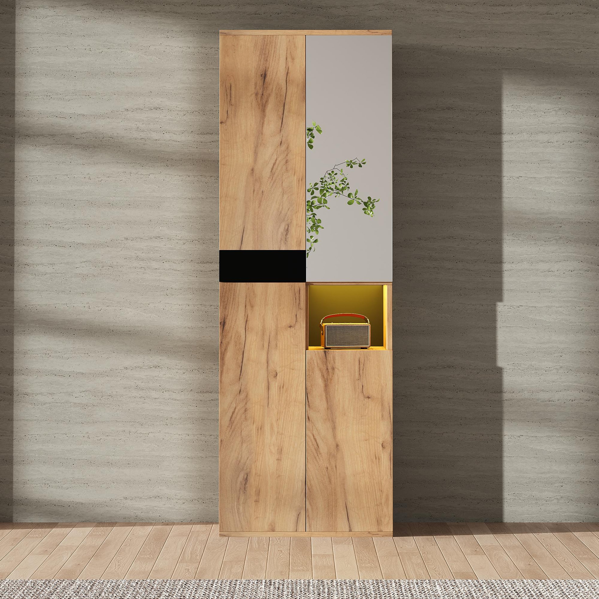 Voir la diapositive 2 : MERAX Buffet 3 porte(s) 0 tiroir(s) - 65 cm naturel+noir panneau de particules