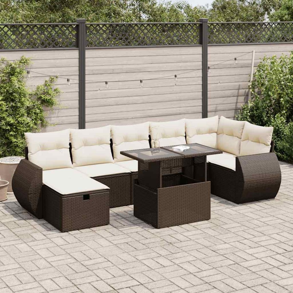VIDAXL Salon de jardin 8 pcs avec coussins marron resine tressee
