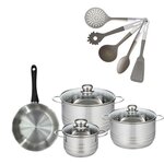 Fackelmann Lot 1 Poêle 20cm & 3 Faitouts 16/20/24cm Fackelmann Geneva avec 5 ustensiles