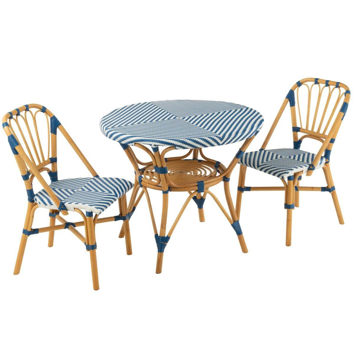 Paris Prix Table à Manger en Rotin  Danial  90cm Bleu