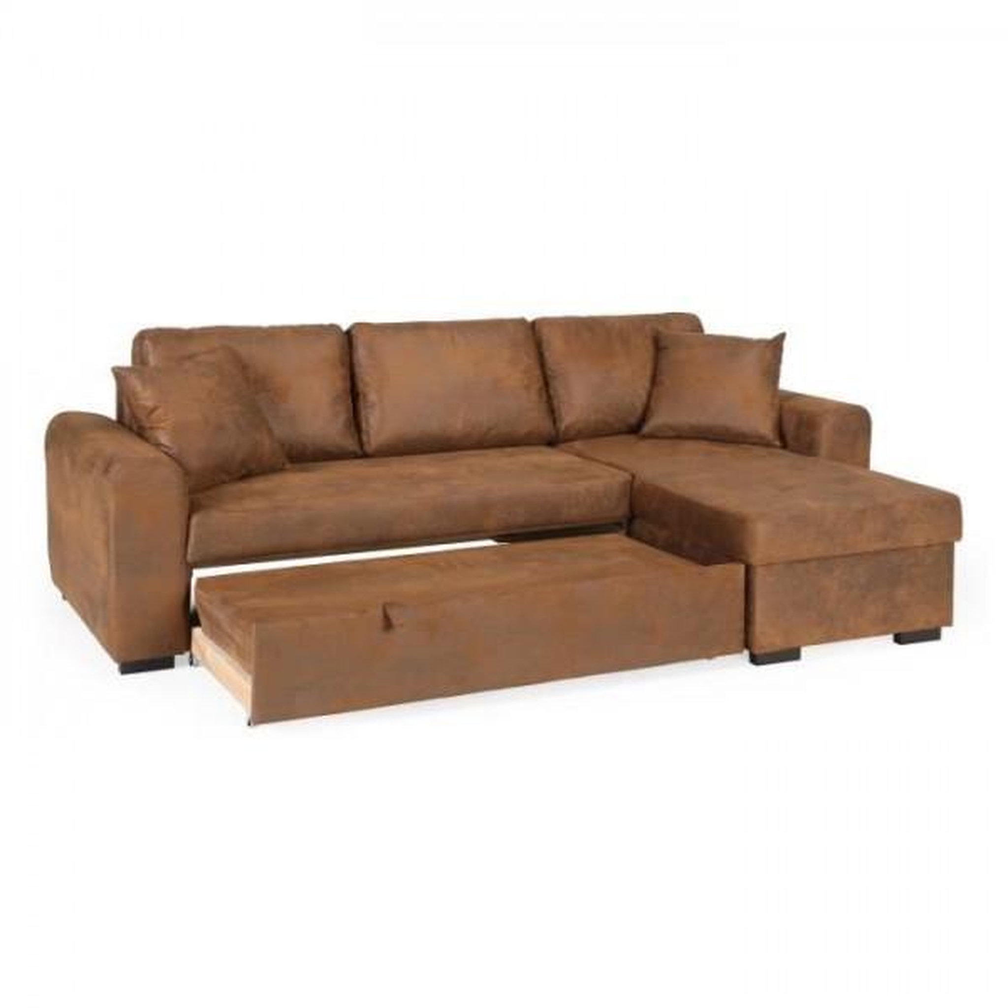 Voir la diapositive 3 : MARKET24 Canapé d'angle convertible réversible 4 places - Tissu Marron vintage - L 244 x P 151 x H 90 -HAMILTON -Fabriqué en Ukraine