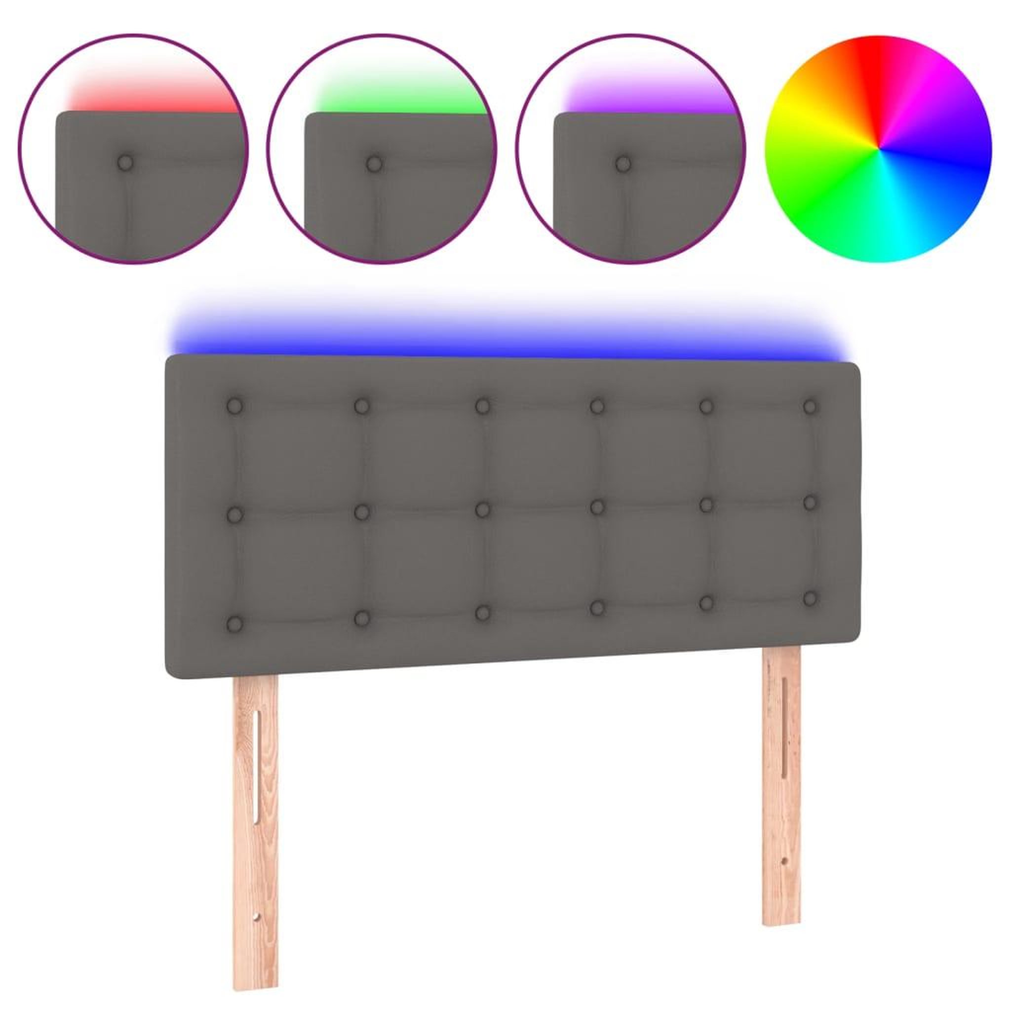 Voir la diapositive 2 : VIDAXL Tete de lit a LED Gris 90x5x78/88 cm Similicuir