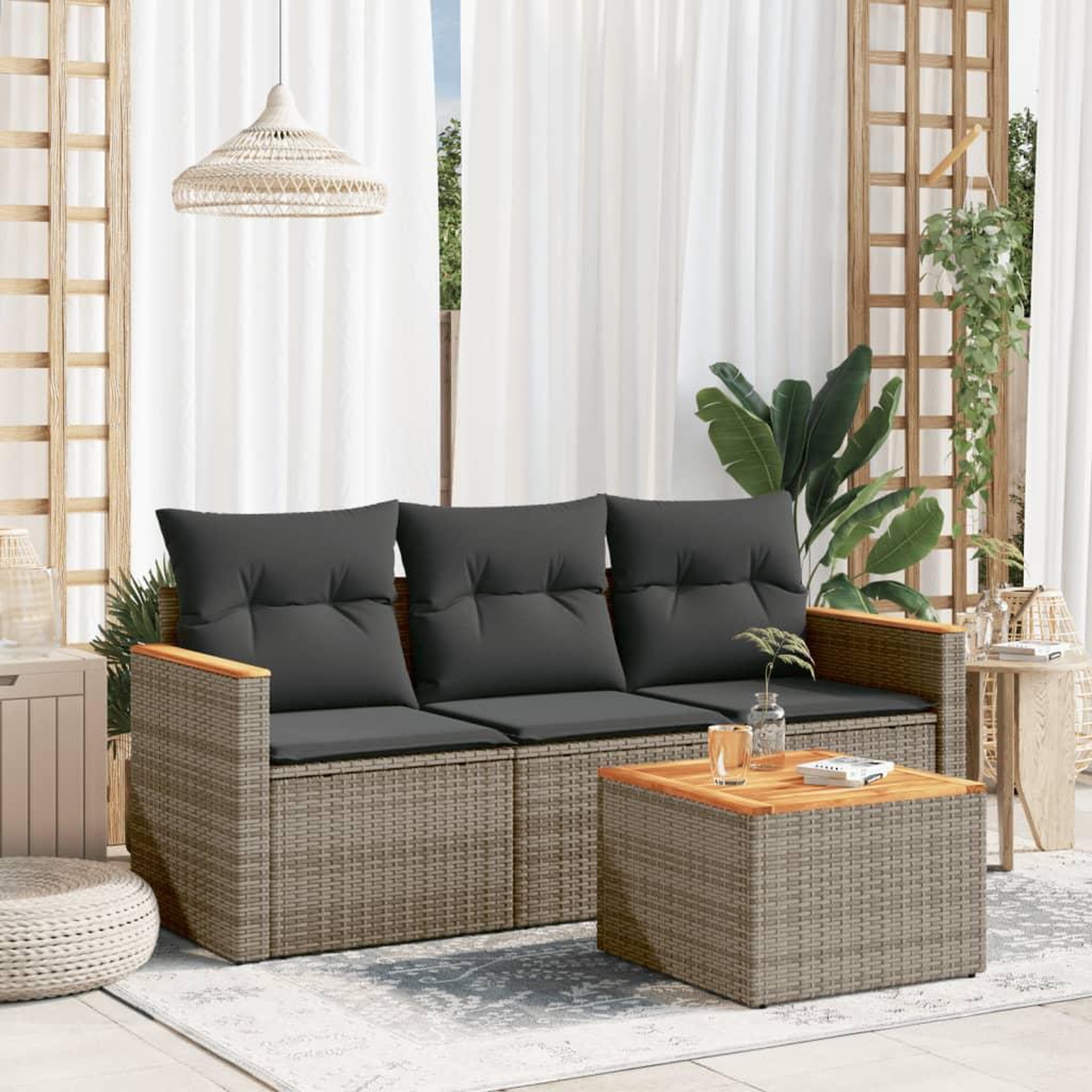 VIDAXL Salon de jardin 4 pcs avec coussins gris resine tressee