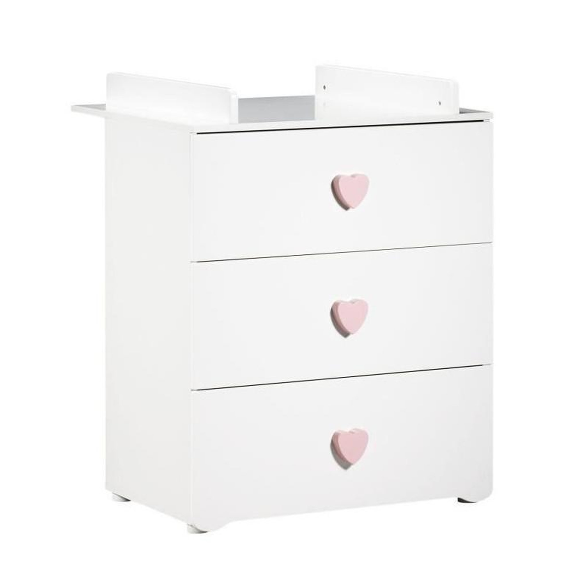 BABY PRICE BABY PRICE New Basic Commode a langer 3 tiroirs - Boutons Coeur Rose
