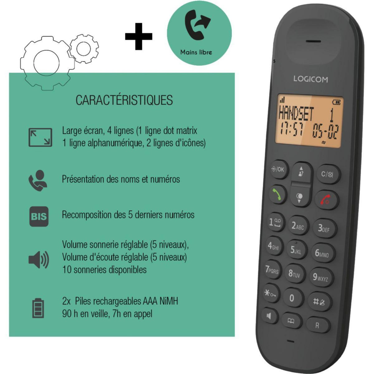 Logicom Téléphone sans fil Iloa - Solo Noir