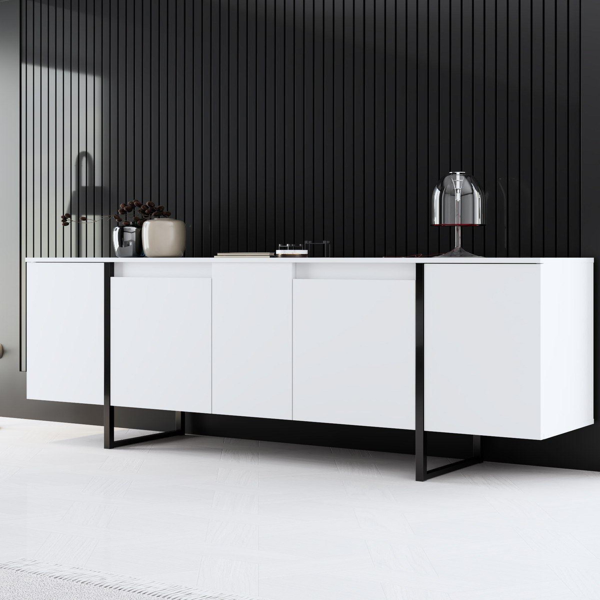 Voir la diapositive 2 : Habitat et Jardin Buffet en bois  Luxe  - 160 x 35 x 80 cm - Blanc