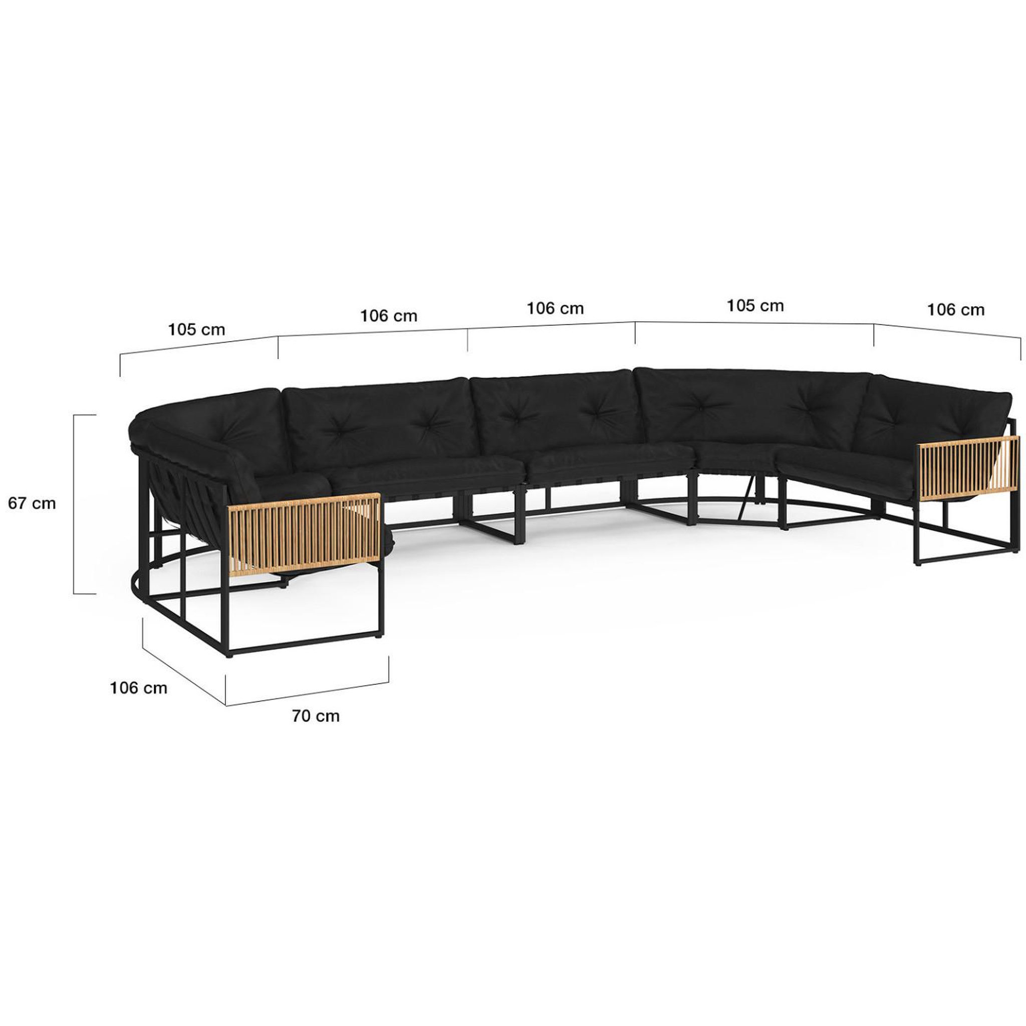 Voir la diapositive 3 : ID MARKET Salon de jardin bas rio 12 places salon d'angle structure métal noir et cordage effet rotin avec coussins noirs