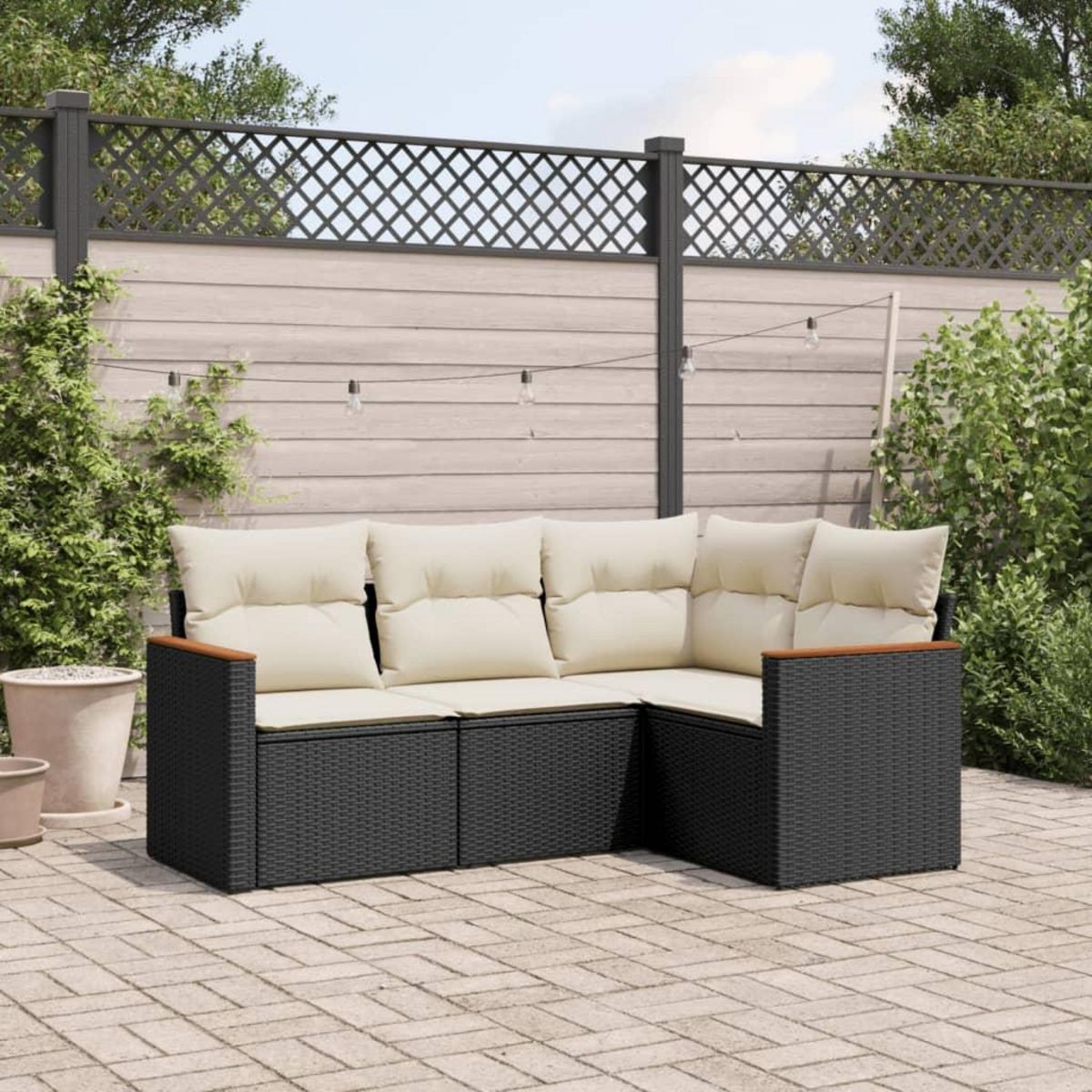 VIDAXL Salon de jardin 4 pcs avec coussins noir resine tressee