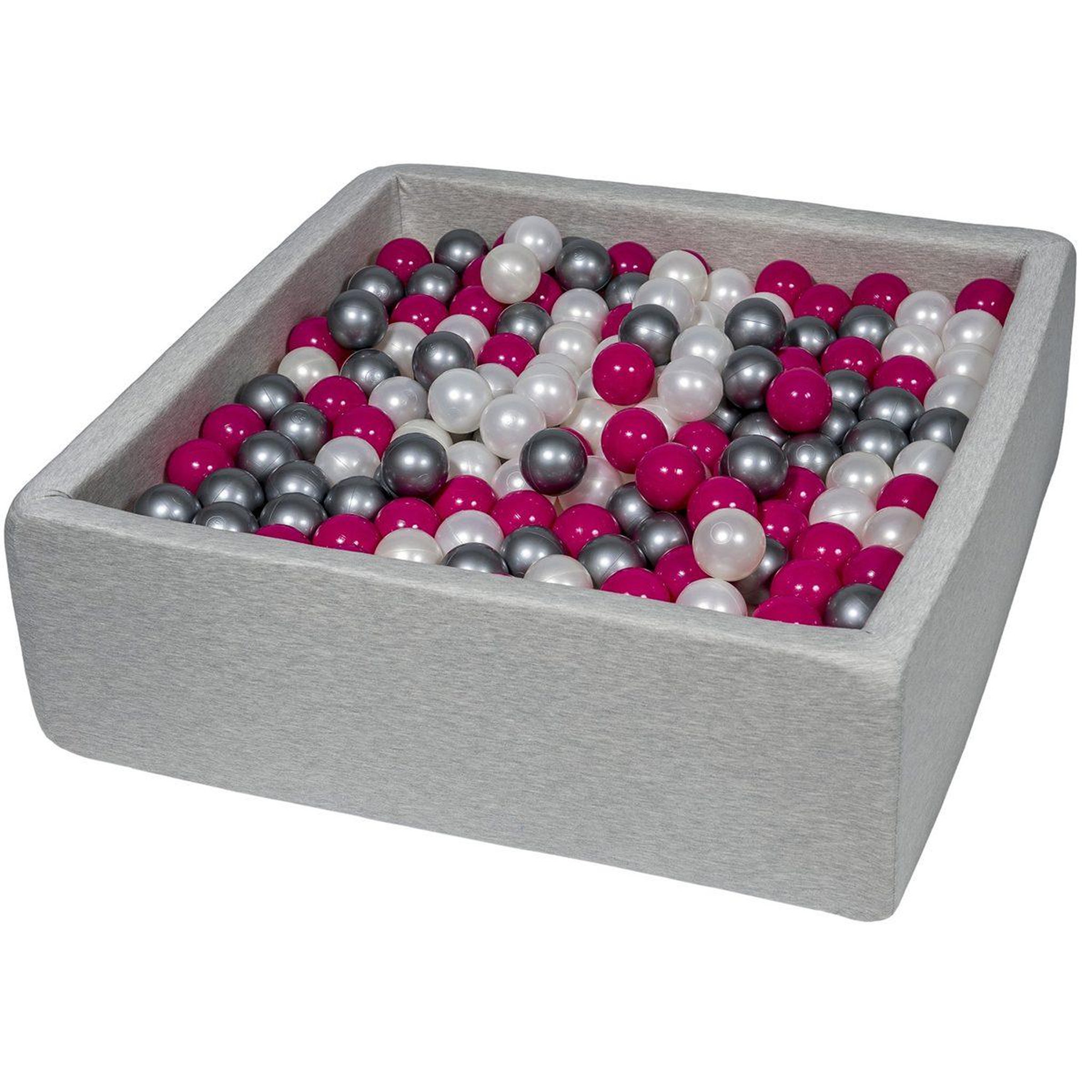 VELINDA Piscine à balles pour enfant, 90x90 cm, aire de jeu + 450 balles perle, rose, argent