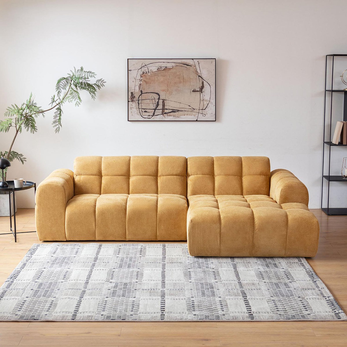 CONCEPT USINE Canapé d'angle 3-4 places nuage en velours moutarde SALFORD