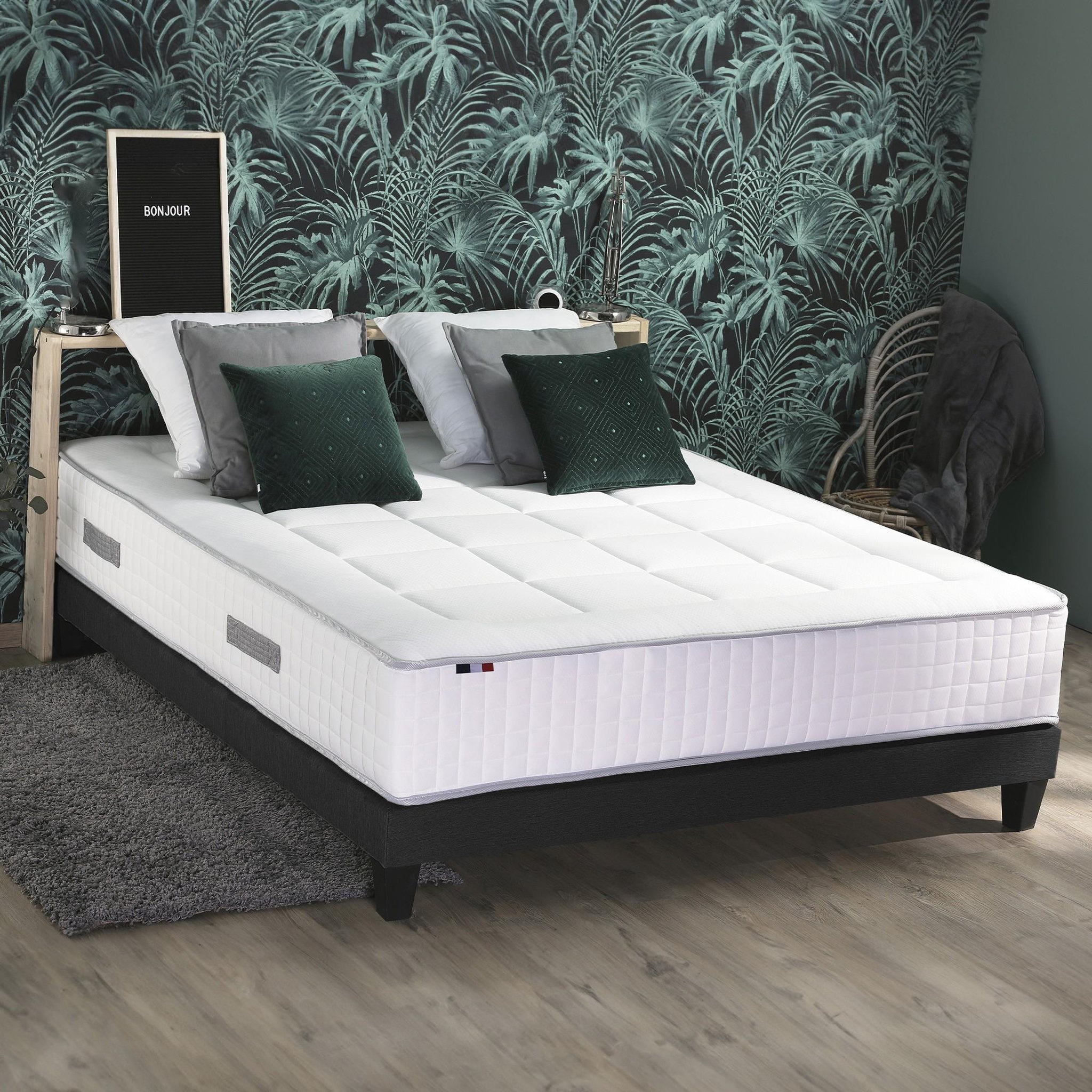 Voir la diapositive 2 : IDLITERIE Ensemble matelas ressorts 7 zones h28cm + sommier palacio fabrication francaise 160 x 200 cm