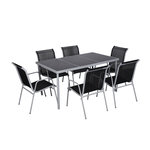 CONCEPT USINE Table de jardin et 6 chaises en acier et toile PVC gris LUSIANA