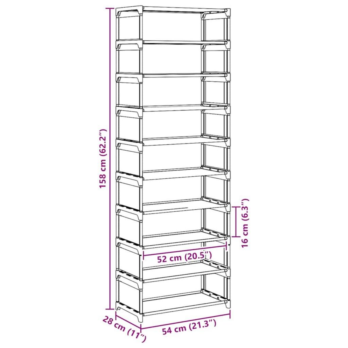 VIDAXL Etagere a chaussures 10 niveaux 54x28x158 cm tissu non-tisse