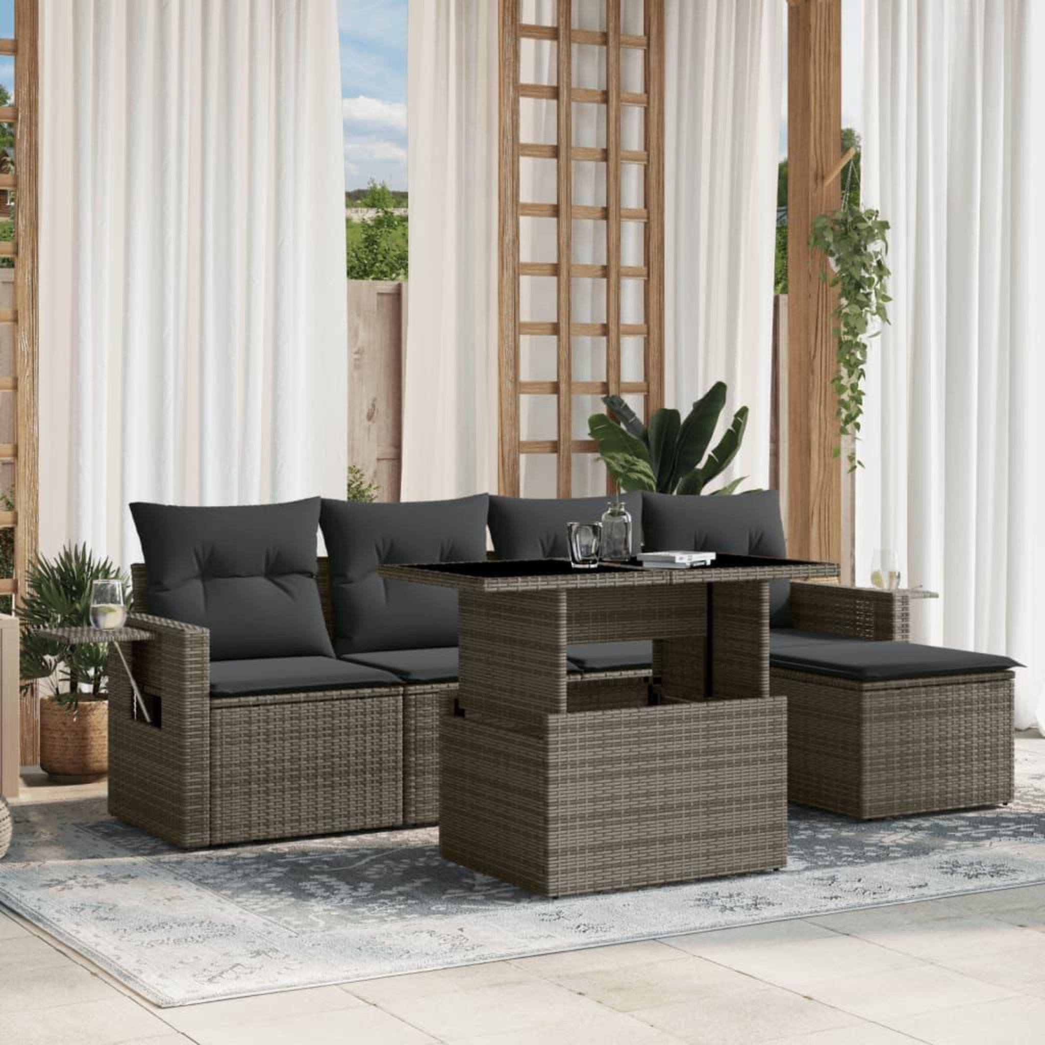 VIDAXL Salon de jardin 6 pcs avec coussins gris resine tressee