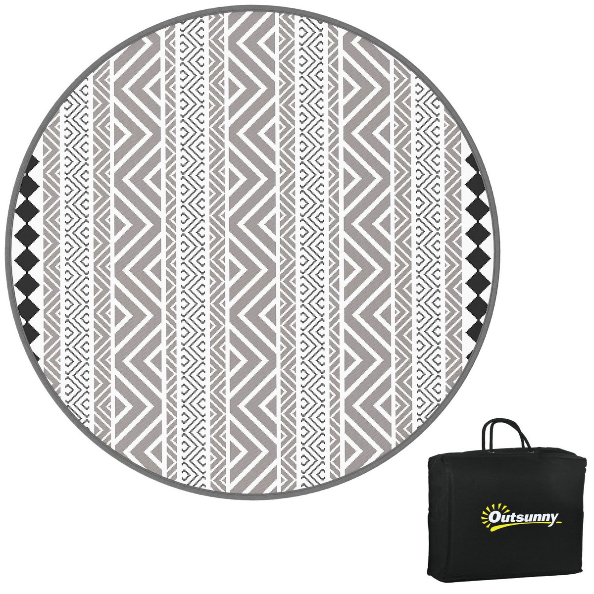 OUTSUNNY Tapis d'extérieur réversible imperméable Ø 180 cm sac de transport PP multicolore