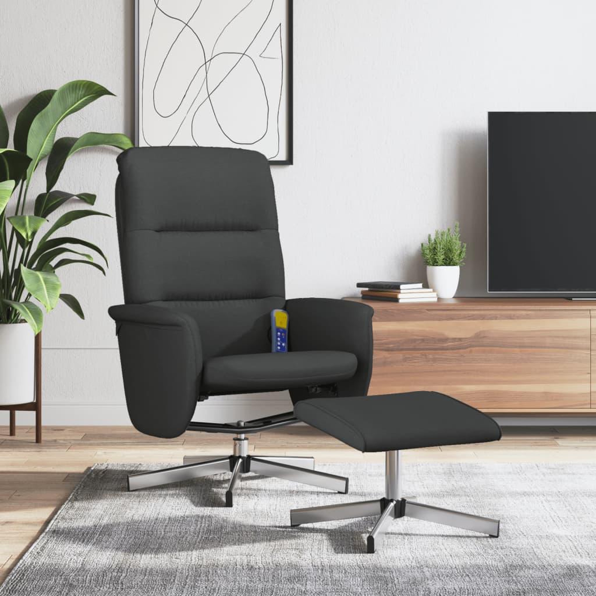 VIDAXL Fauteuil de massage inclinable avec repose-pied noir tissu