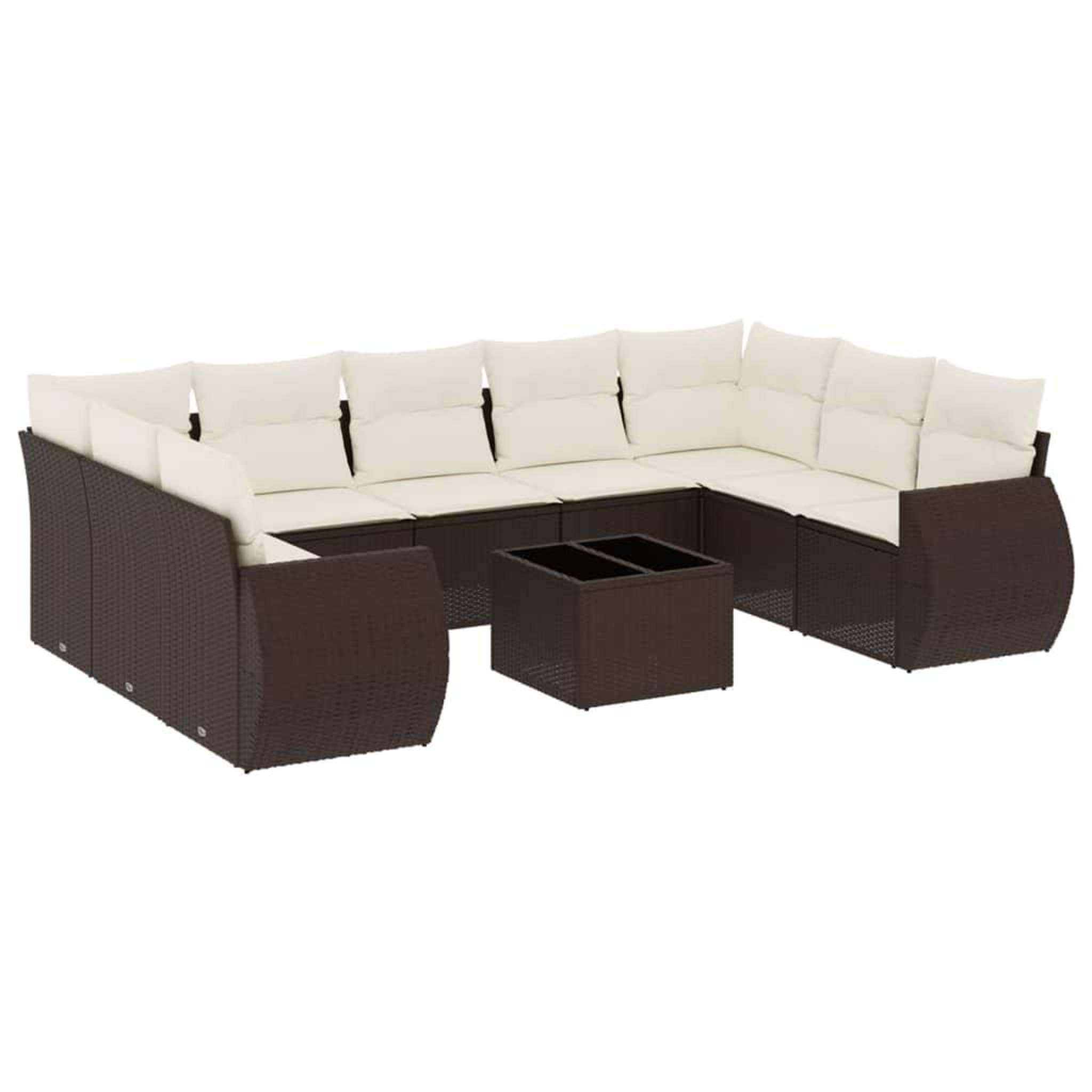 Voir la diapositive 2 : VIDAXL Salon de jardin 10 pcs avec coussins marron resine tressee