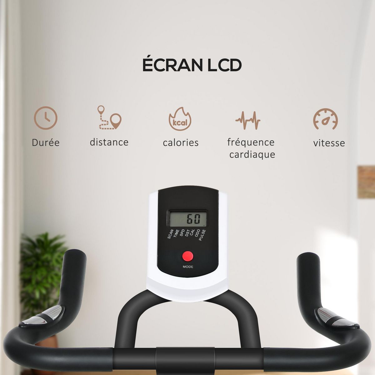 HOMCOM Vélo d'appartement cardio - vélo biking - écran LCD multifonction, selle, guidon réglable, volant inertie 8 Kg - acier bleu noir