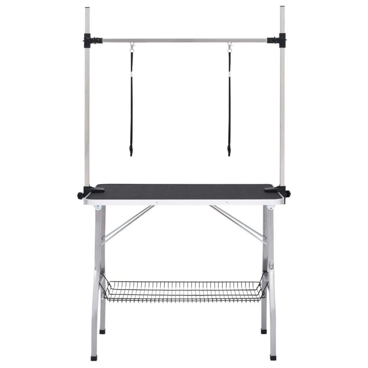 VIDAXL Table de toilettage reglable de chiens avec 2 boucles et panier