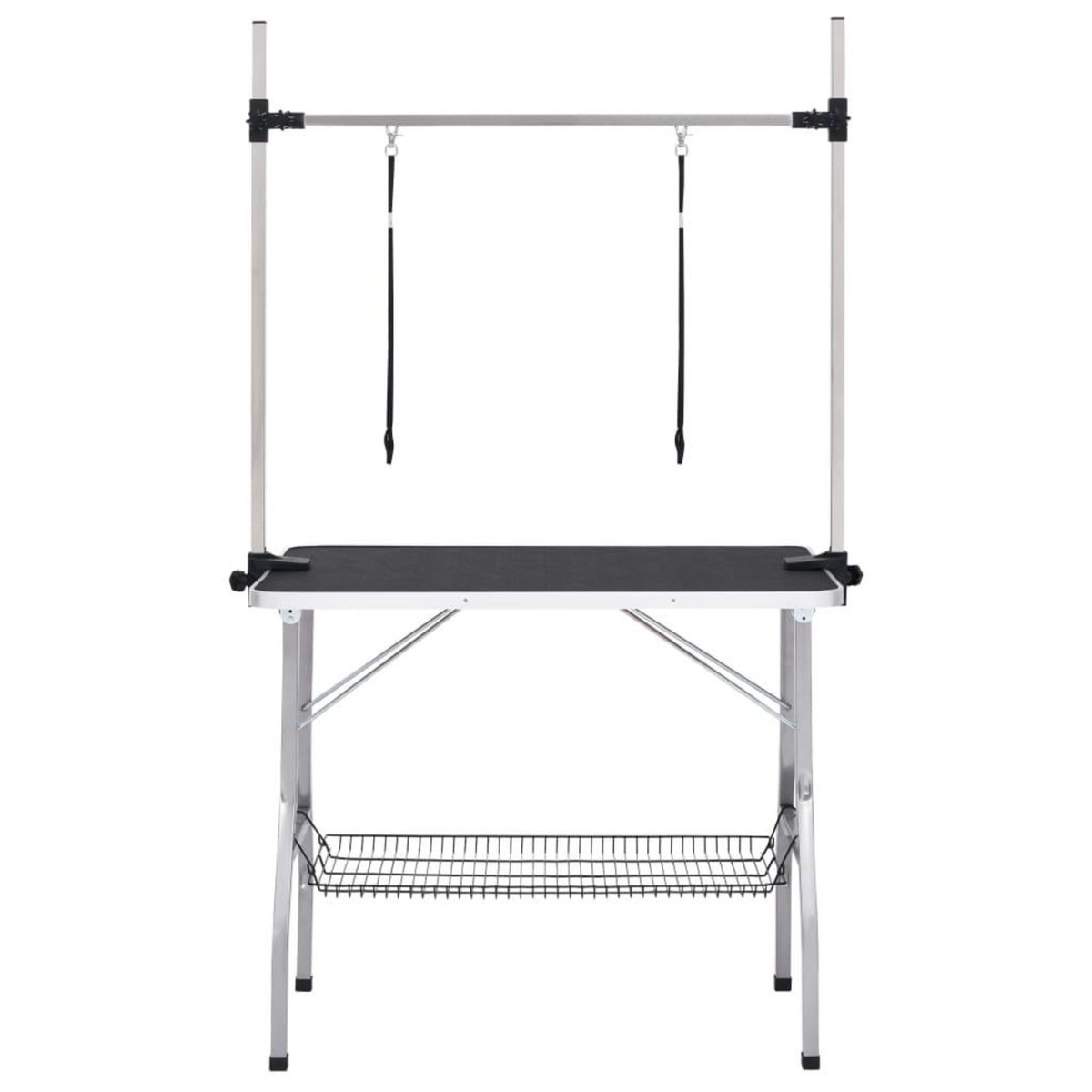 VIDAXL Table de toilettage reglable de chiens avec 2 boucles et panier