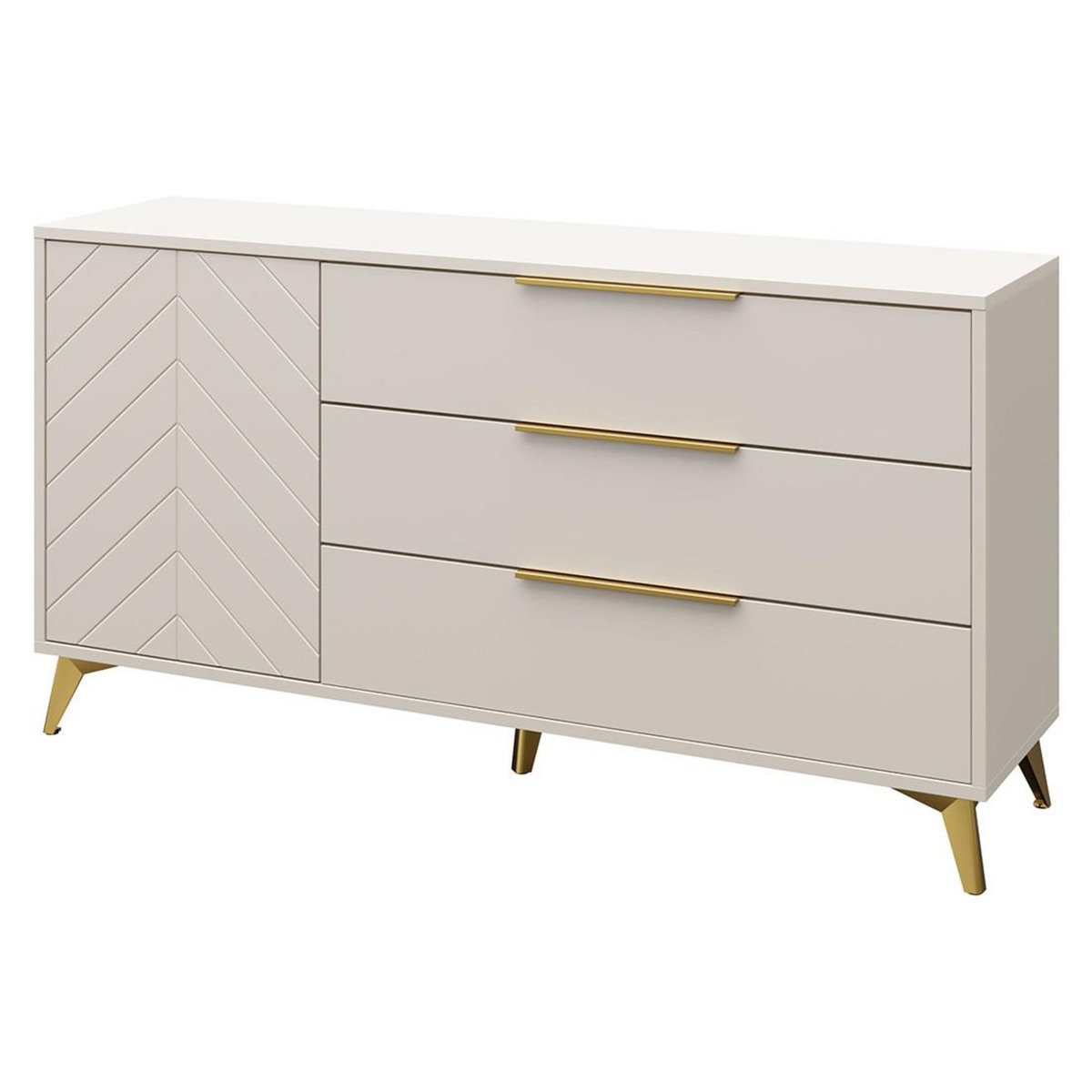 BEST MOBILIER Boccioni - buffet bas - beige - 3 tiroirs et 1 porte - 154 cm