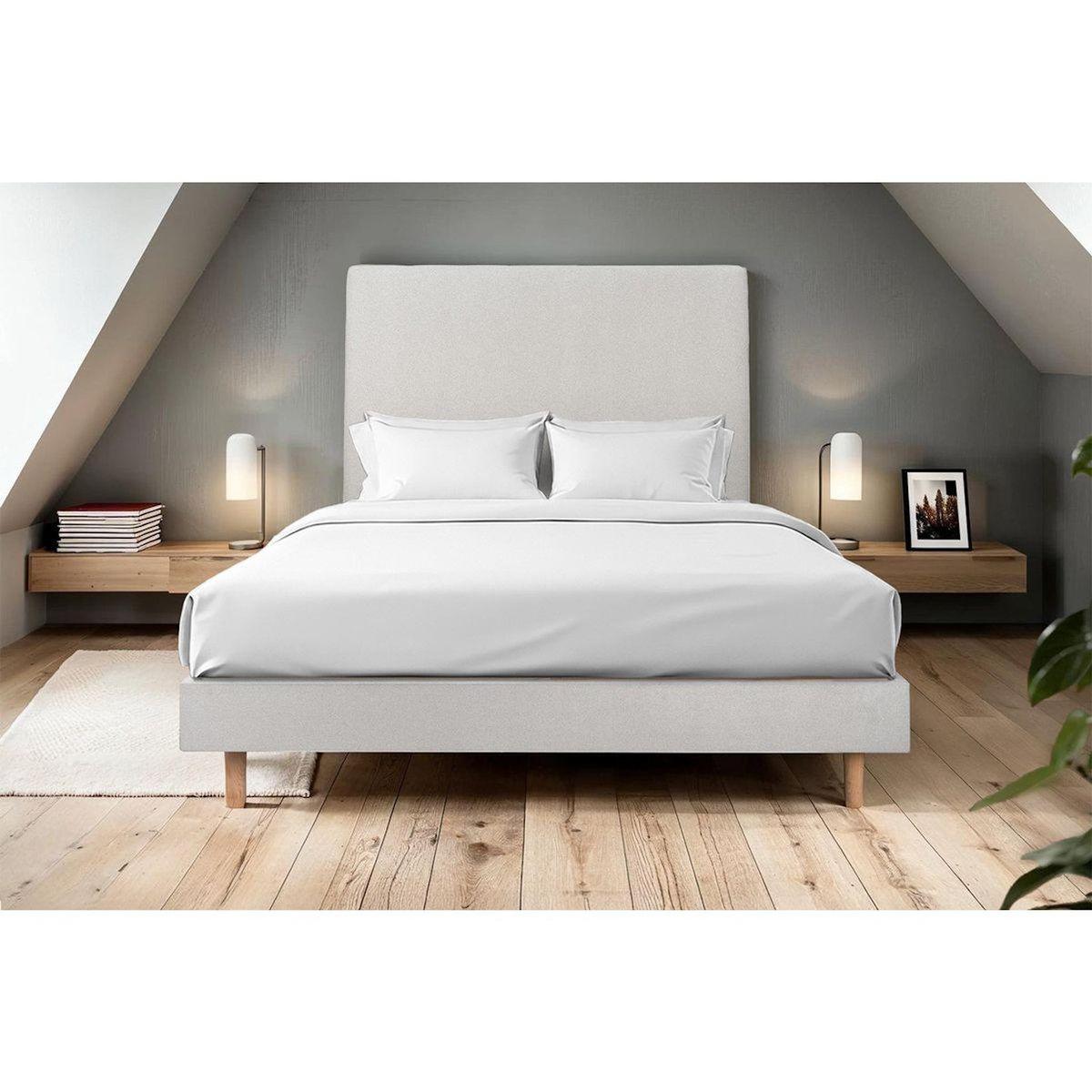 Sommeil de Plomb Lit avec tête de lit tapissier velours et sommier kit - Hauteur totale : 29cm