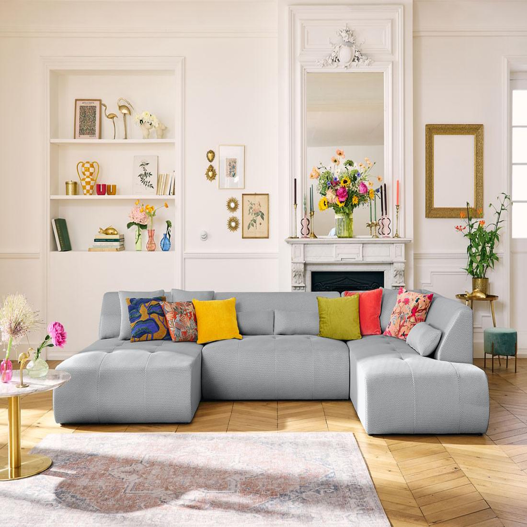 Voir la diapositive 1 : LISA DESIGN Onyx - canapé panoramique modulable d'angle droit - 7 places - en tissu mailles 3d