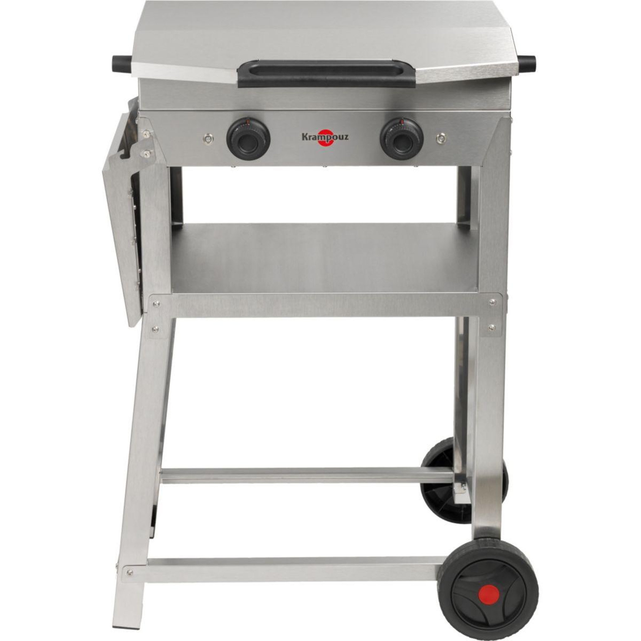 Voir la diapositive 3 : KRAMPOUZ Plancha électrique KOMBI DOUBLE inox sur chariot, 60x40 cm avec capot
