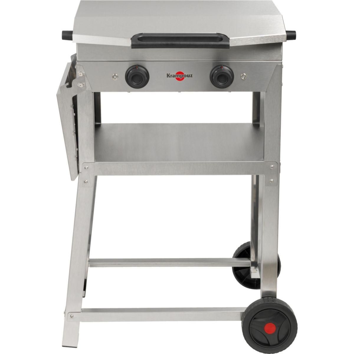 KRAMPOUZ Plancha électrique KOMBI DOUBLE inox sur chariot, 60x40 cm avec capot