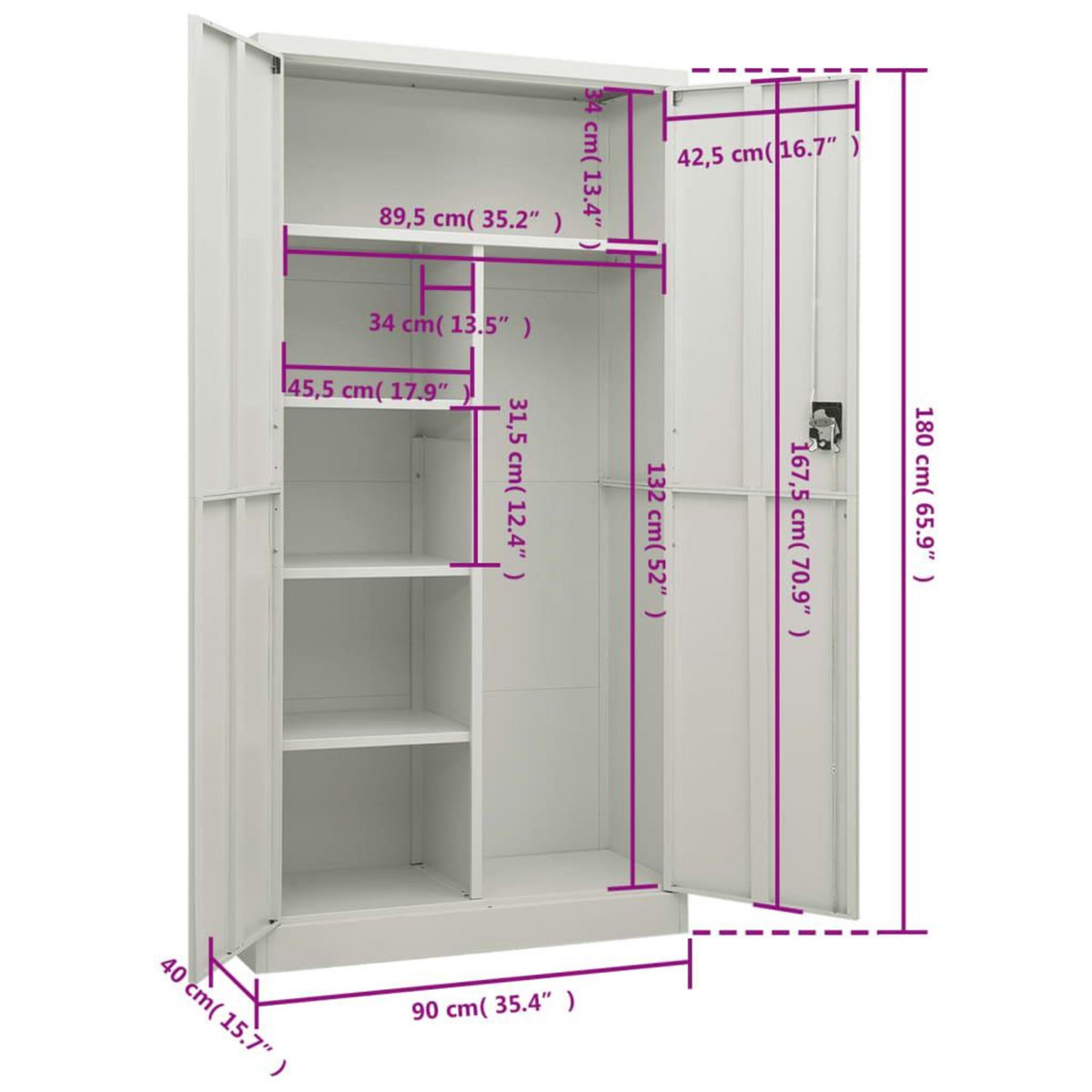 VIDAXL Armoire a casiers Gris clair 90x40x180 cm Acier