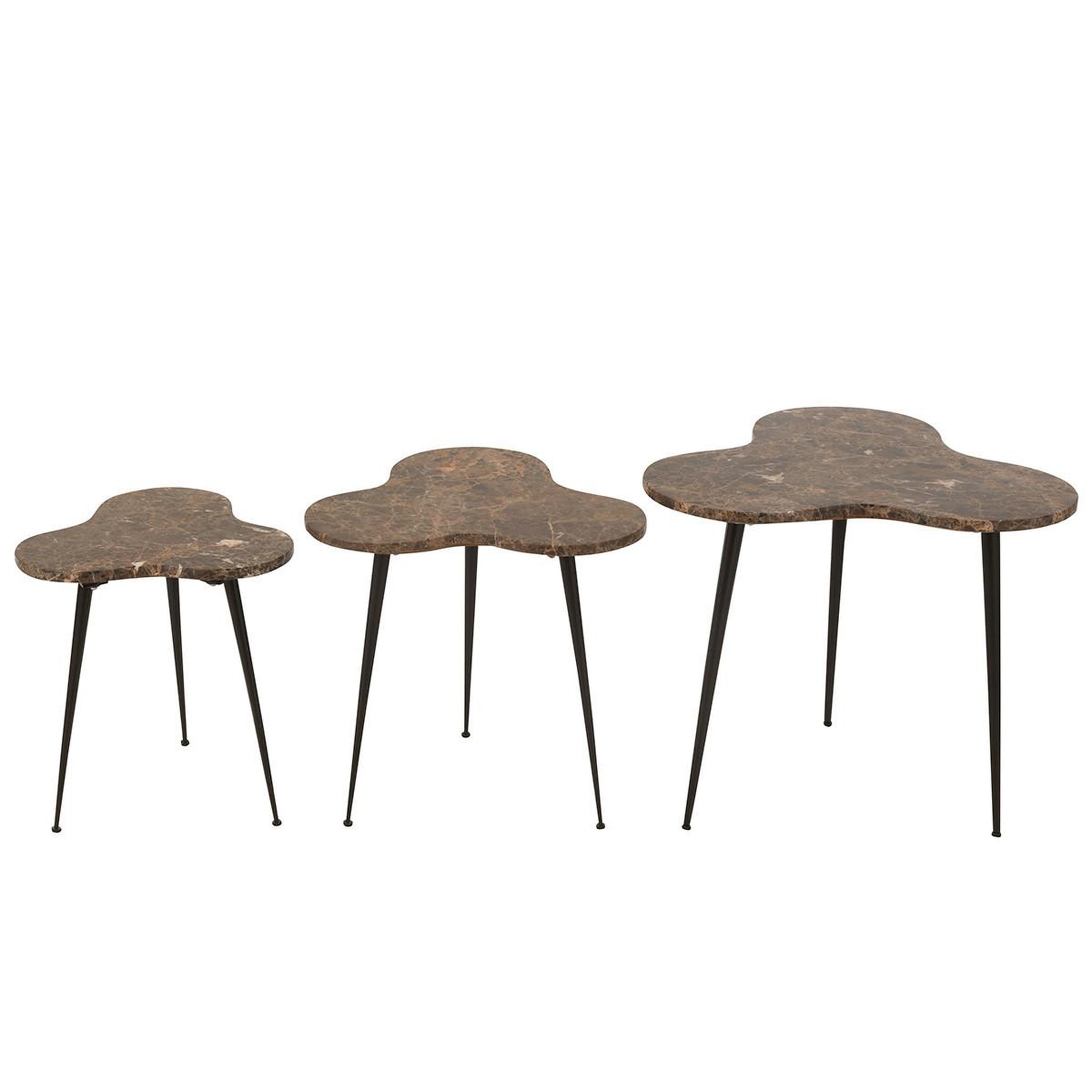 Voir la diapositive 2 : J-LINE Lot de 3 tables d'appoint gigogne  abeille  61cm marron