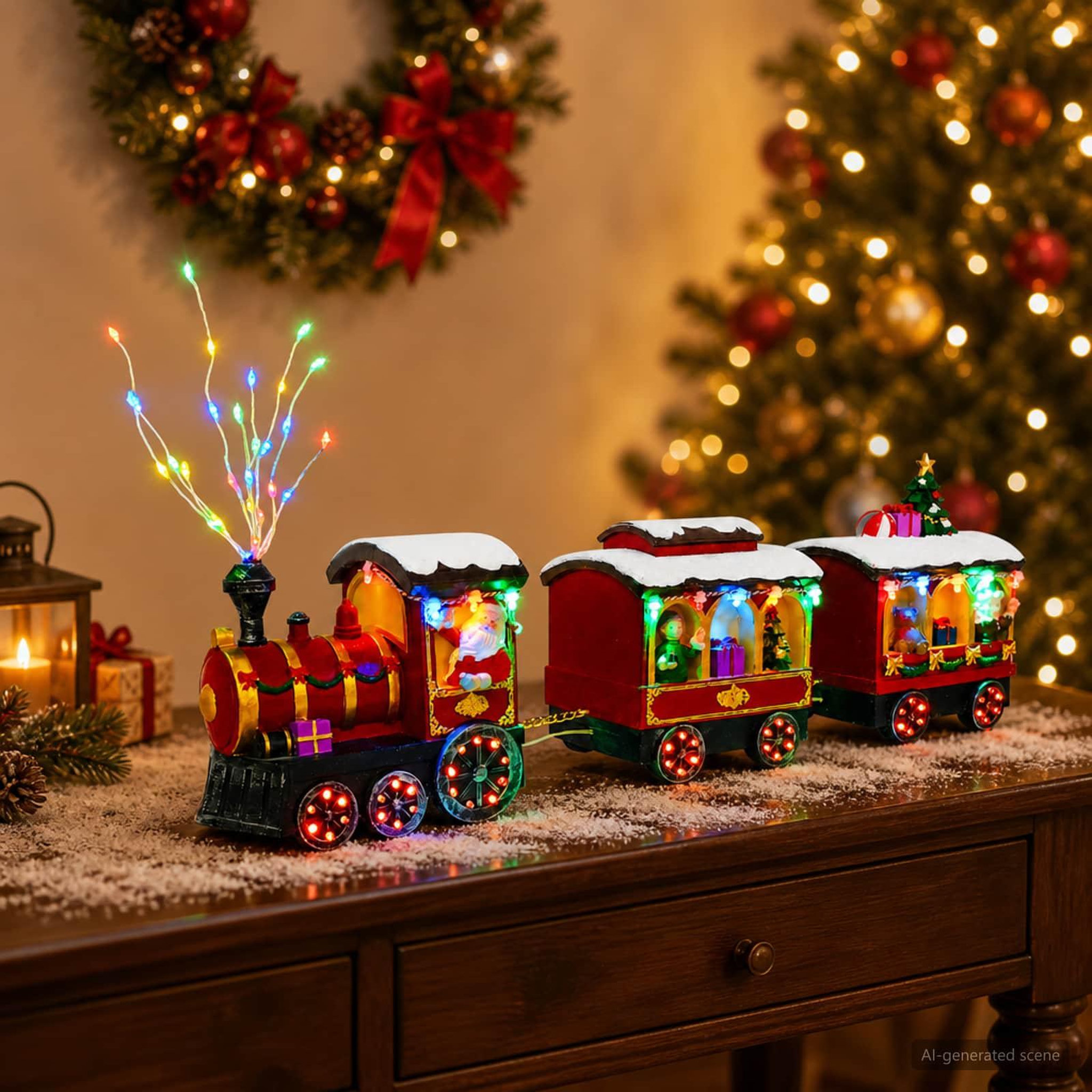 Voir la diapositive 2 : VIDAXL Train de Noël SALO 51 x 9,5 x 24,5 cm Resin Multicolour