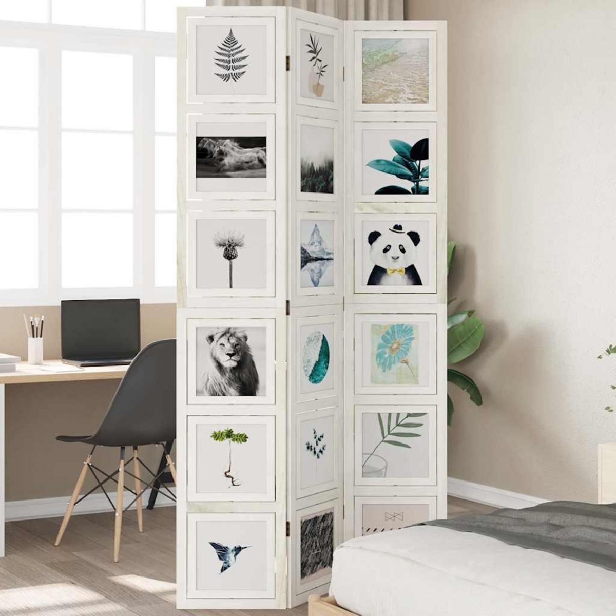 VIDAXL Cloison de separation 3 panneaux blanc bois de paulownia massif