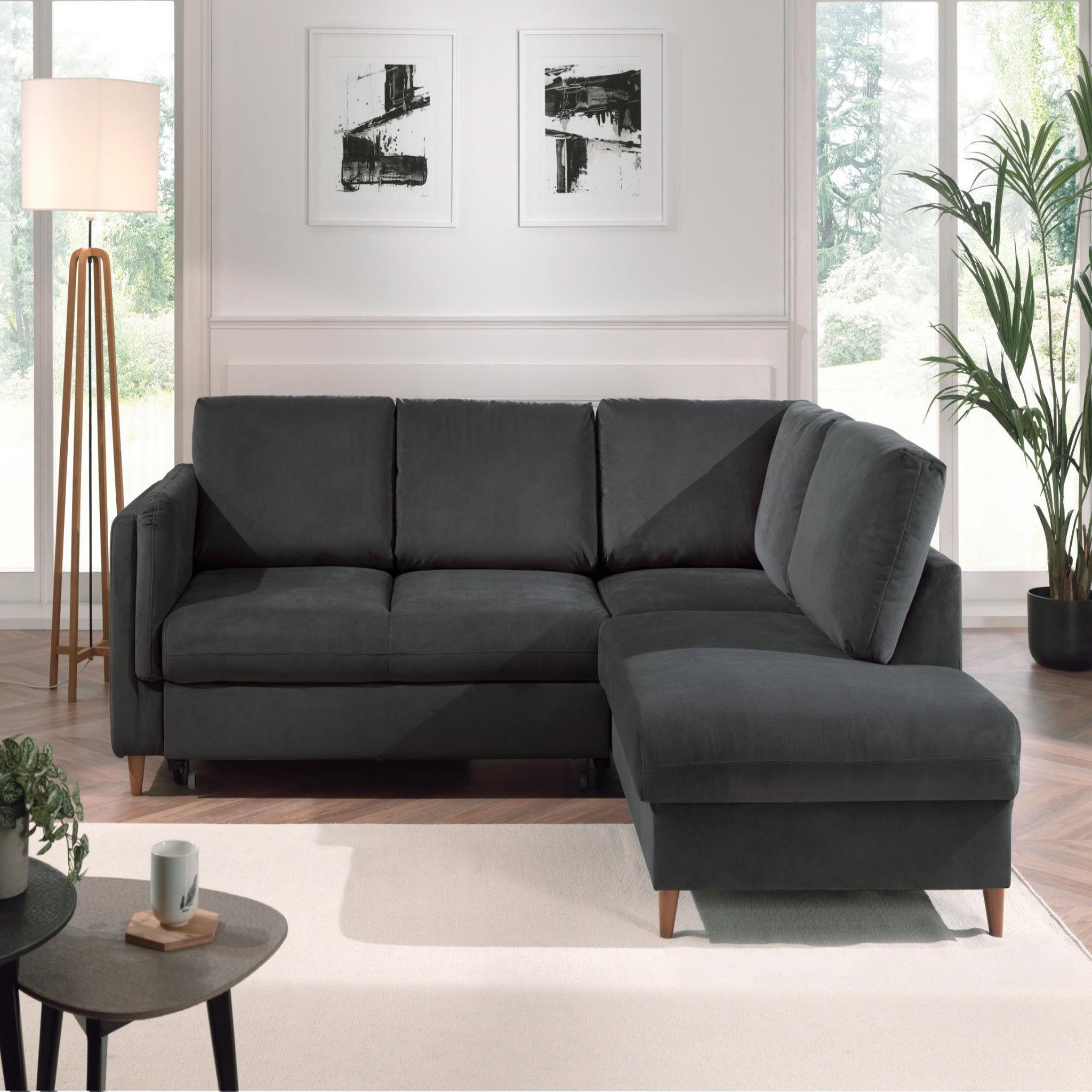 Voir la diapositive 5 : BEST MOBILIER Brooke - canapé d'angle droit - convertible - 5 places - en velours