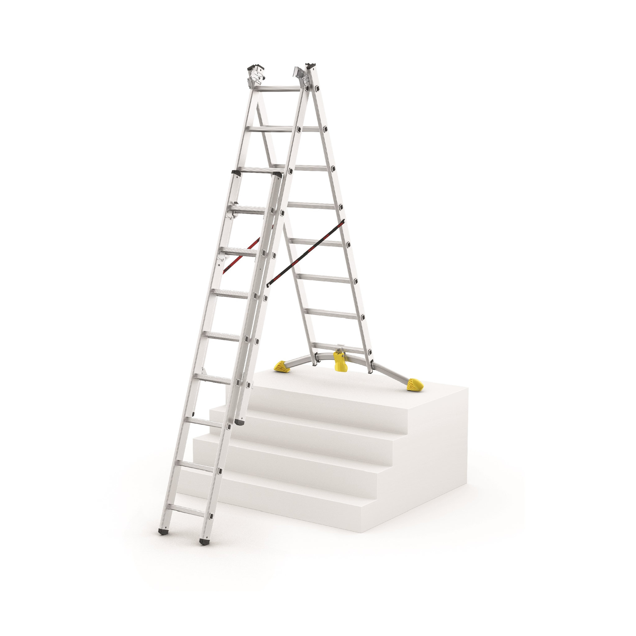 Voir la diapositive 4 : HAILO Echelle transformable à rattrapage de niveau HobbyLot - 3x8 échelons